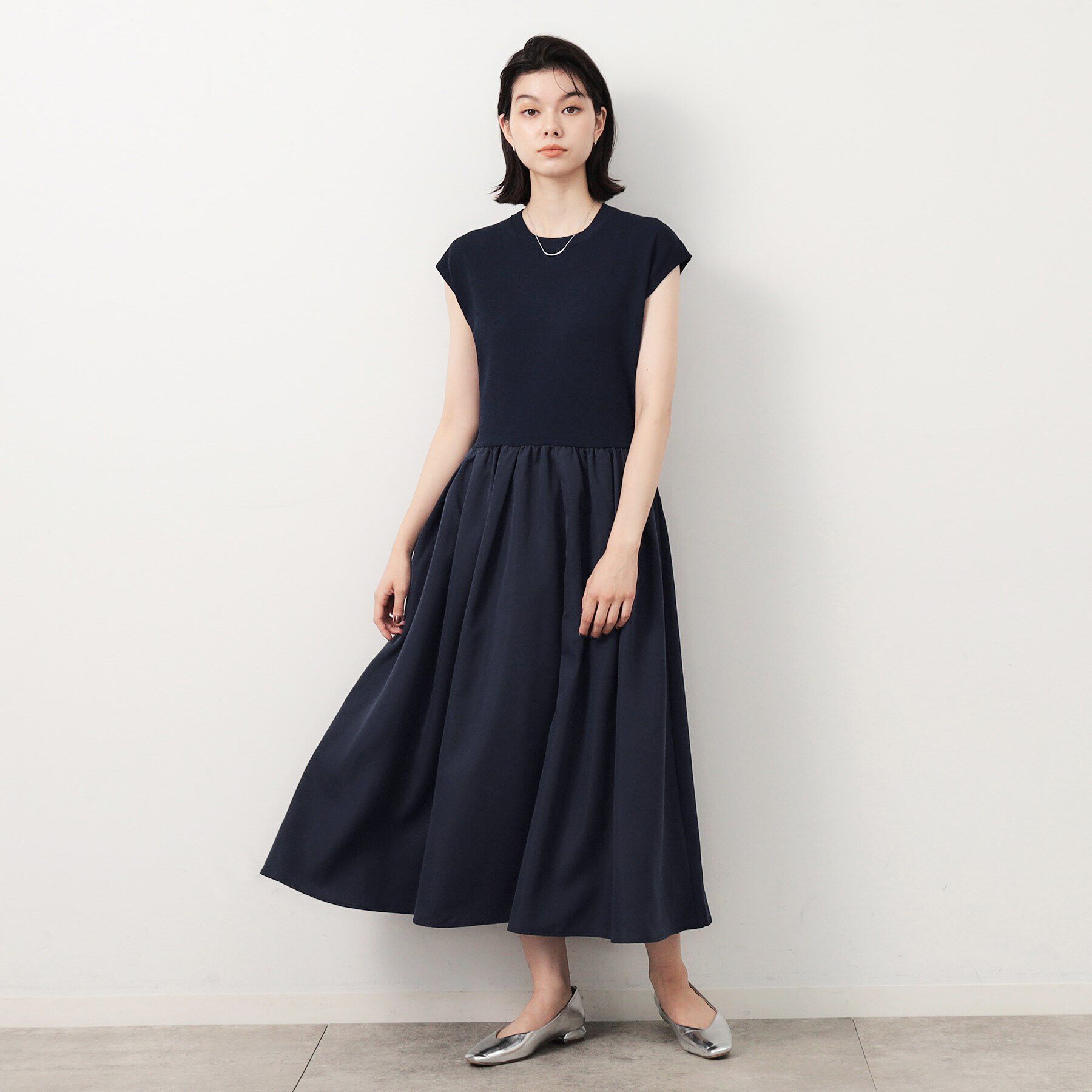 OPAQUE.CLIP「フレンチスリーブニットドッキングワンピース【洗濯機洗い可】」|ワンピース|