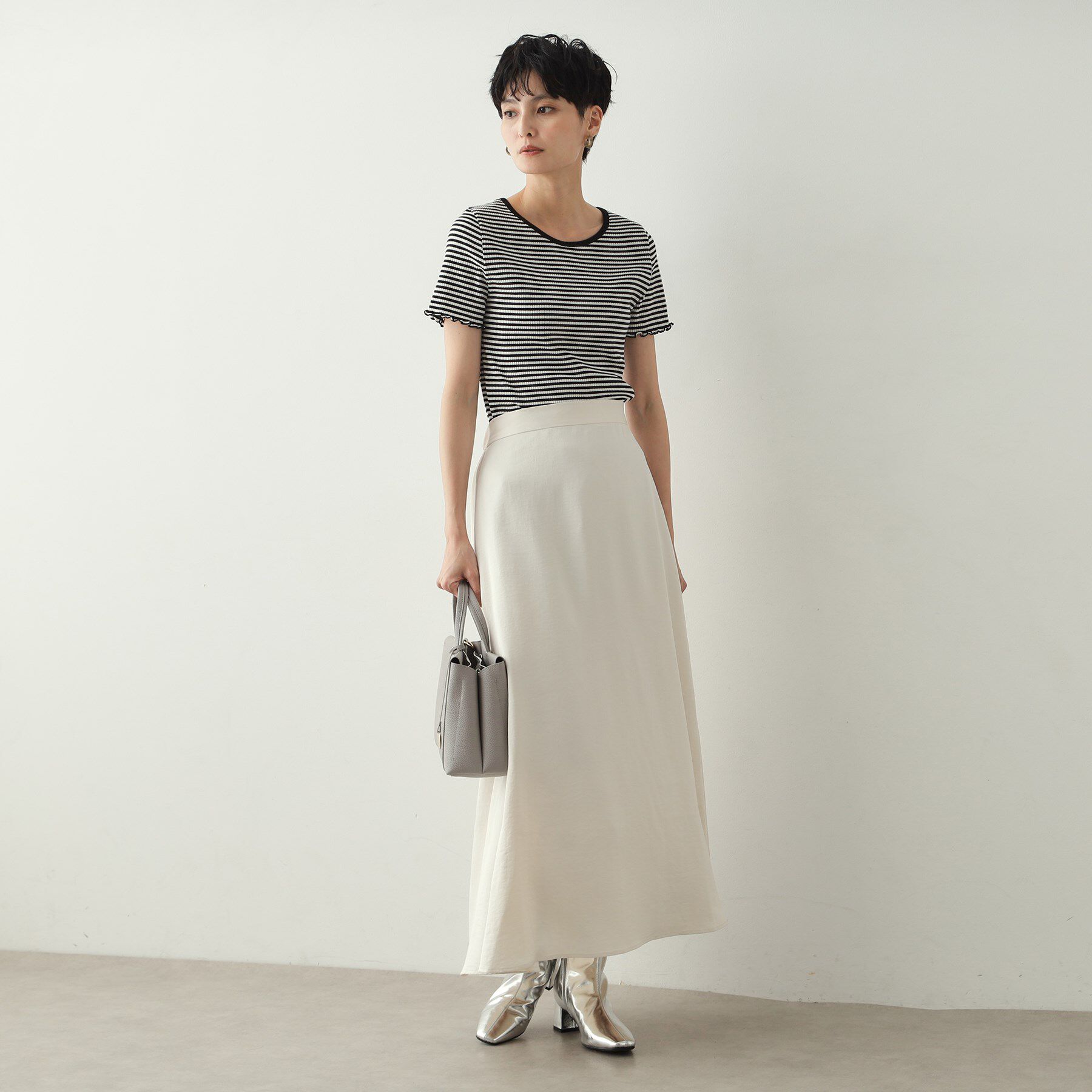 OPAQUE.CLIP「サテンナローフレアスカート【洗濯機洗い可】」|スカート|