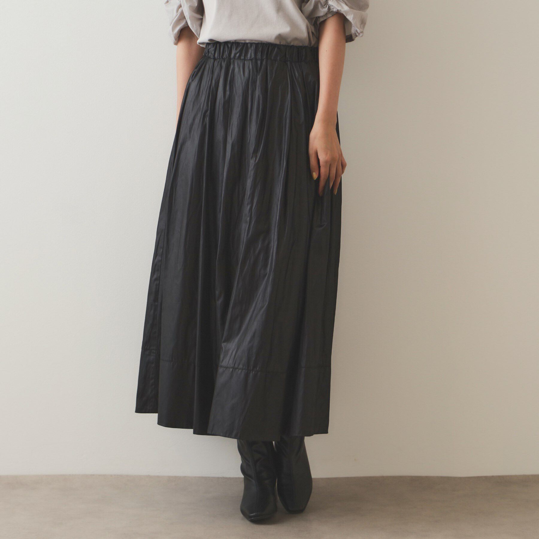 OPAQUE.CLIP「レザーライク イージーギャザースカート【洗濯機洗い可】」|スカート|
