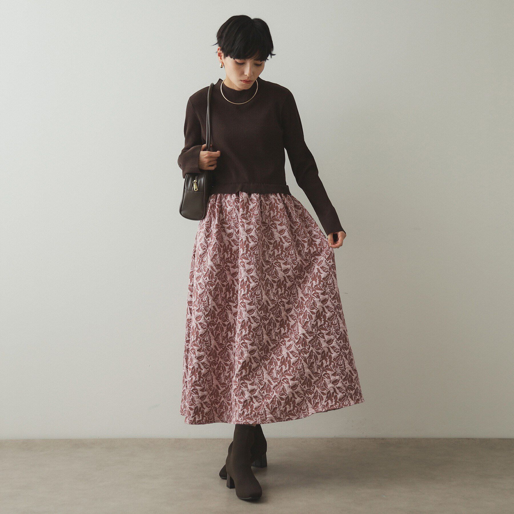 OPAQUE.CLIP「ニット&times;ジャカードドッキングワンピース【洗濯機洗い可】」|ワンピース|