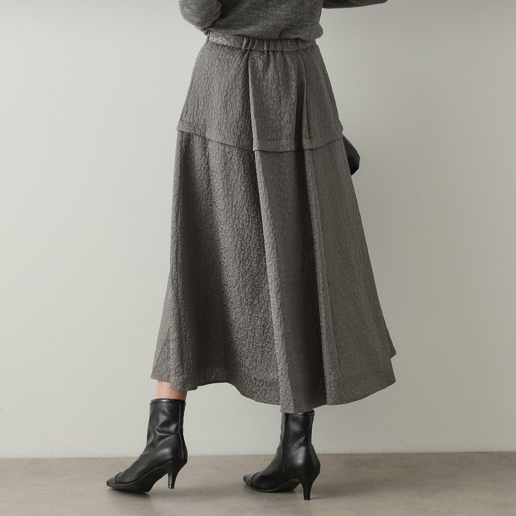 OPAQUE.CLIP「《美人百花掲載》レオパードジャカード フレアスカート【洗濯機洗い可】」|スカート|