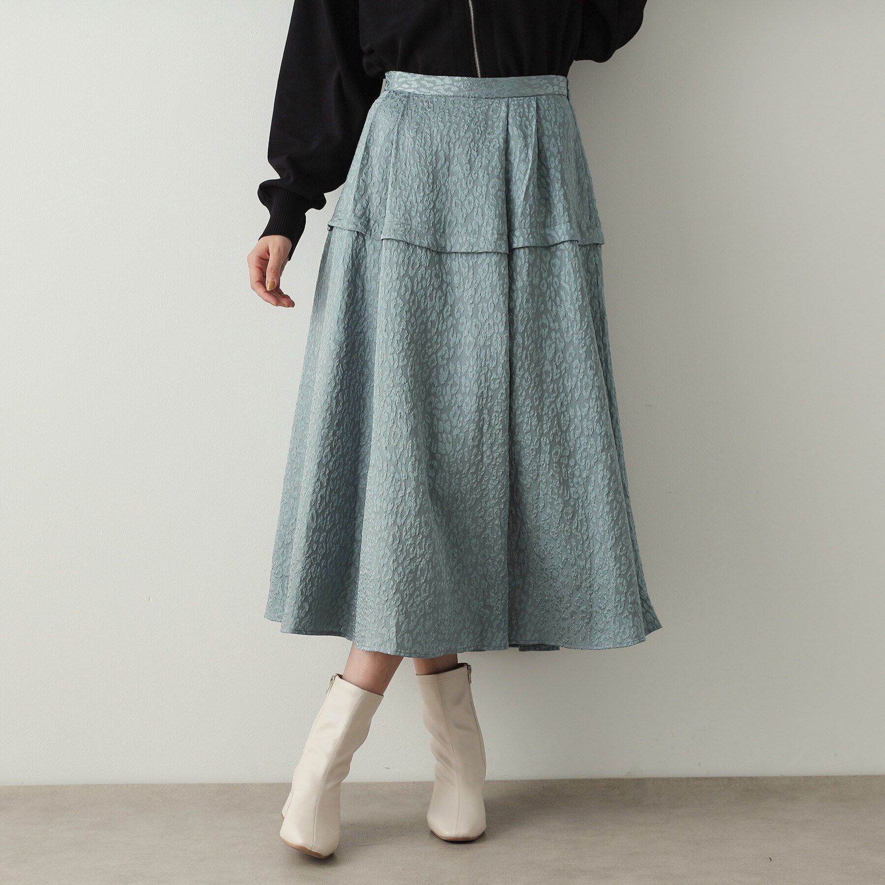 OPAQUE.CLIP「《美人百花掲載》レオパードジャカード フレアスカート【洗濯機洗い可】」|スカート|