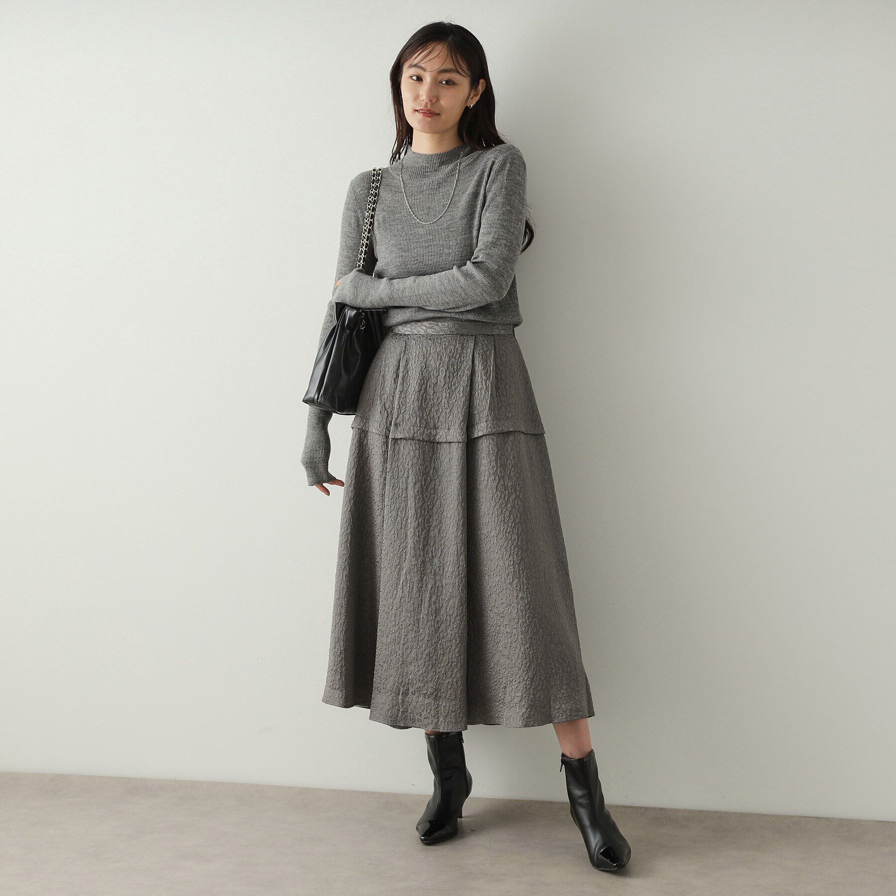 OPAQUE.CLIP「《美人百花掲載》レオパードジャカード フレアスカート【洗濯機洗い可】」|スカート|