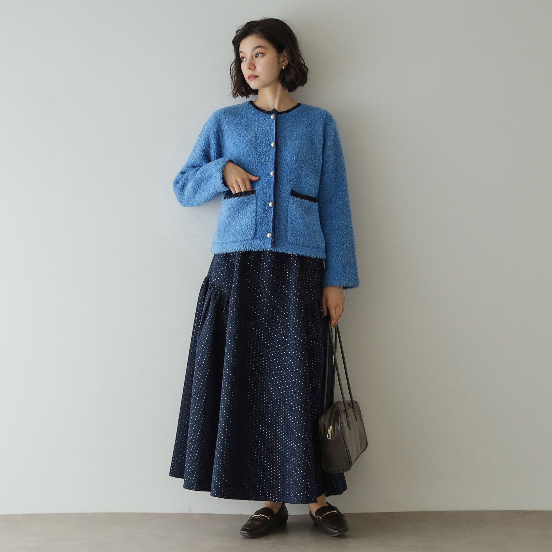 OPAQUE.CLIP「《美人百花掲載》ブークレ配色ニットカーディガン【洗濯機洗い可】」|カーディガン|