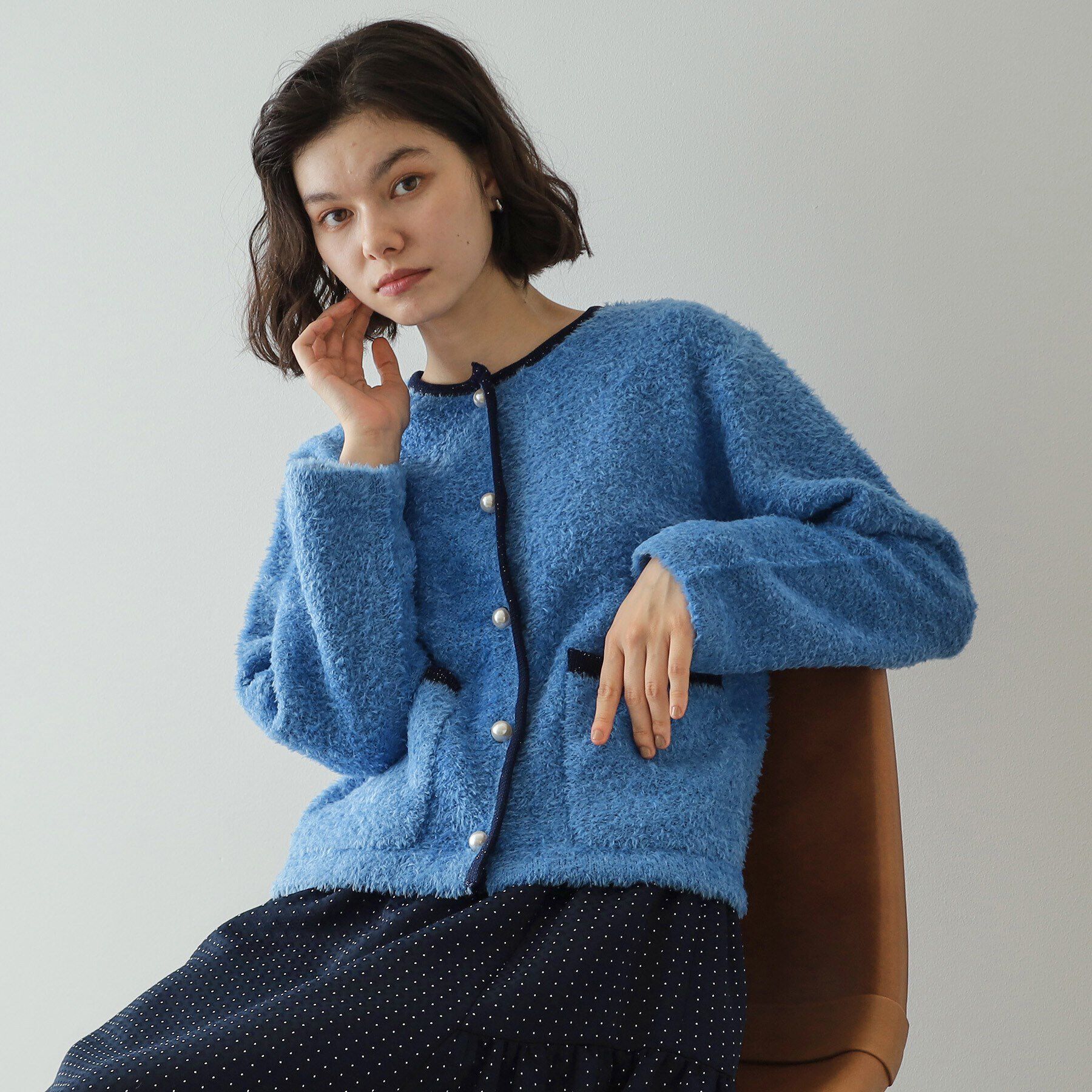 OPAQUE.CLIP「《美人百花掲載》ブークレ配色ニットカーディガン【洗濯機洗い可】」|カーディガン|