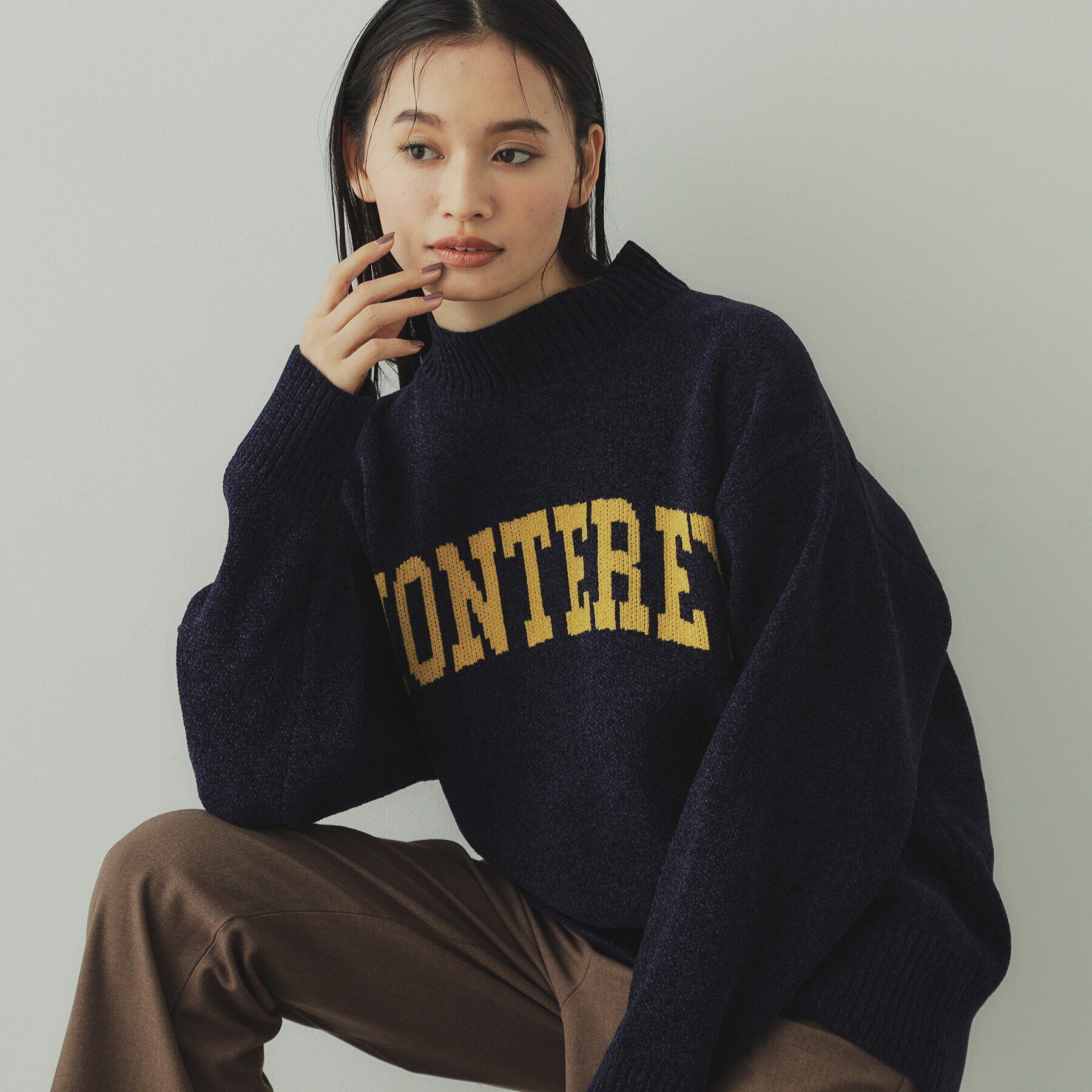 OPAQUE.CLIP「モールロゴジャカードニット【洗濯機洗い可】」|ニット・セーター|ネイビー(094)