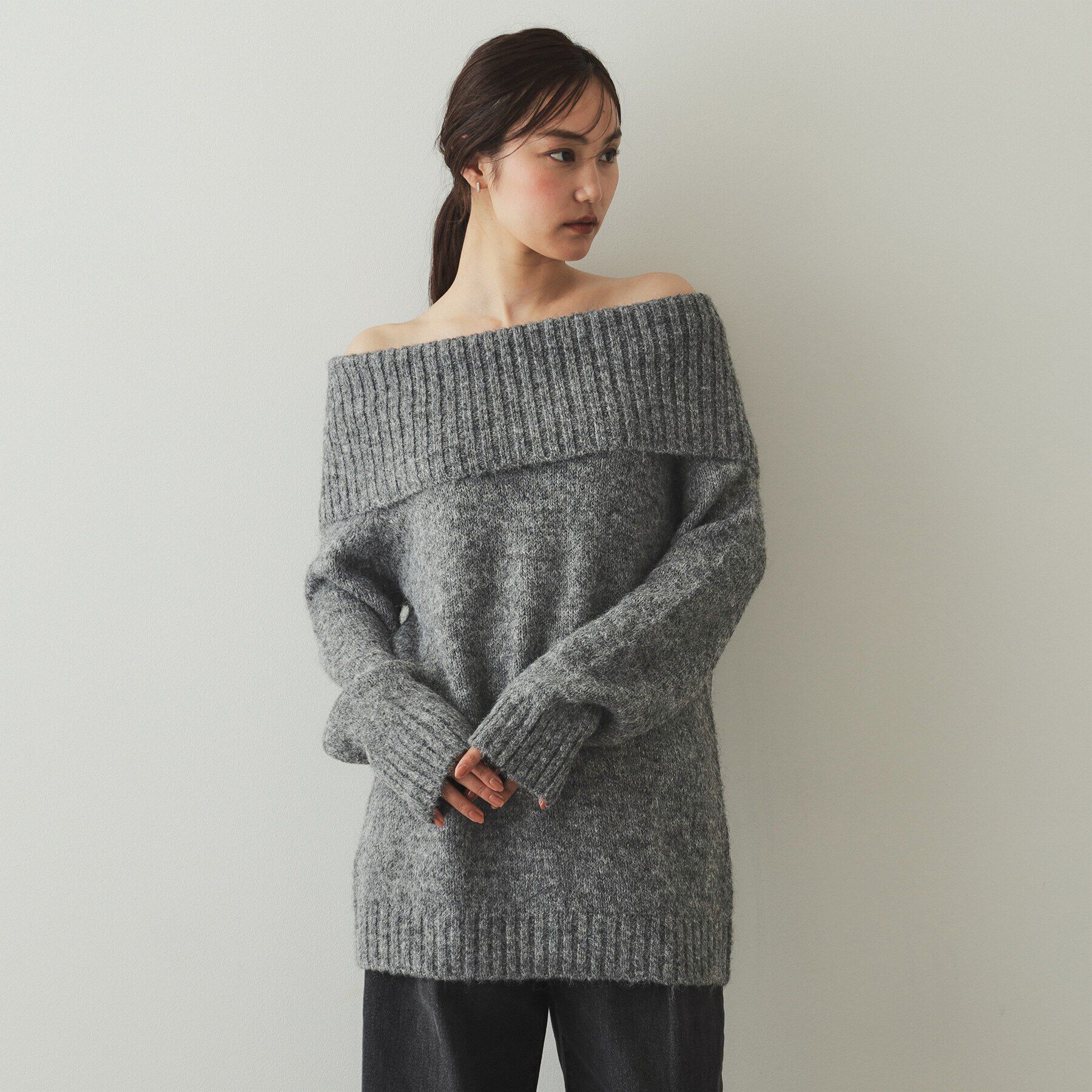 OPAQUE.CLIP「MIXオフショルダーニット【洗濯機洗い可】」|ニット・セーター|