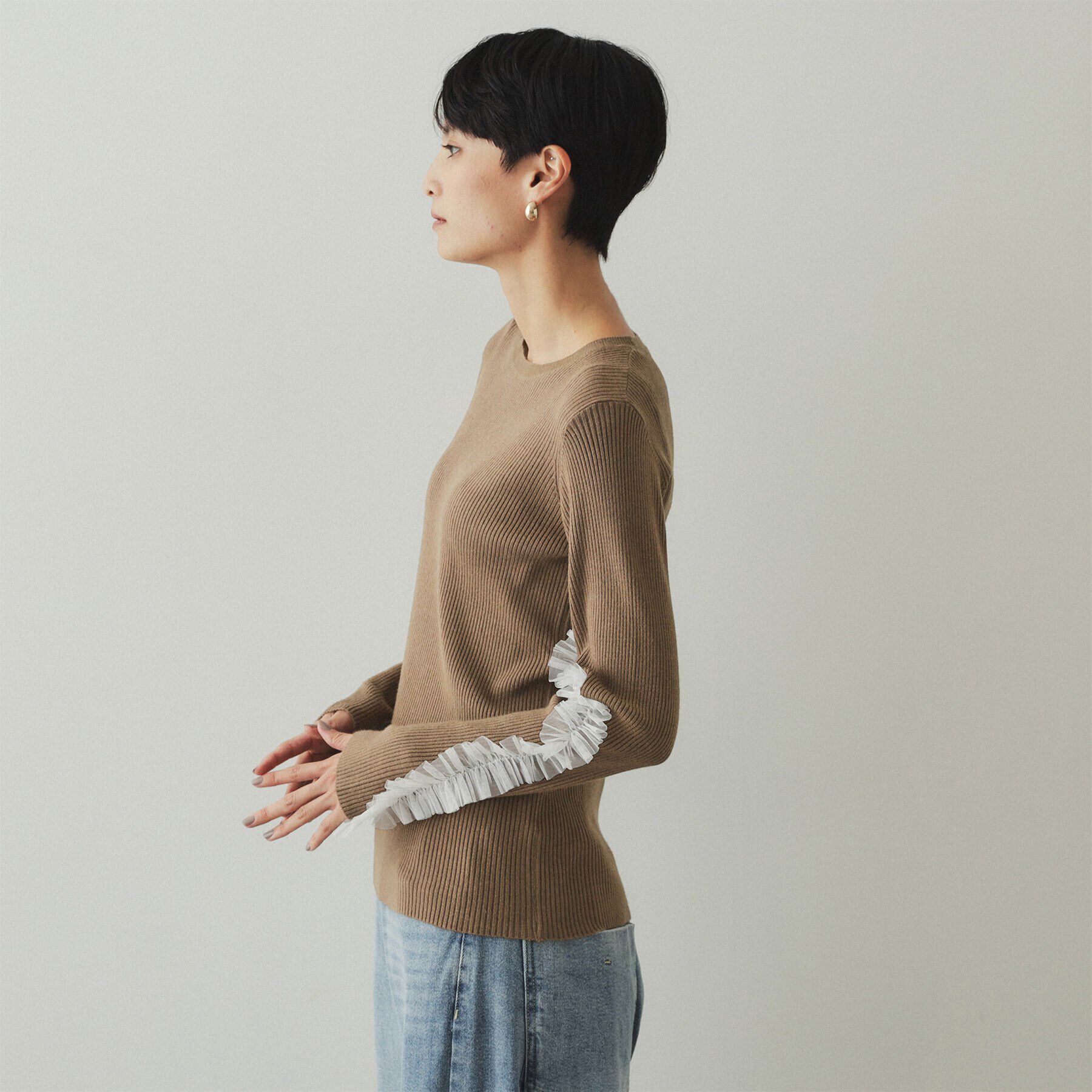 OPAQUE.CLIP「チュールフリルスリーブリブニット【洗濯機洗い可】」|ニット・セーター|