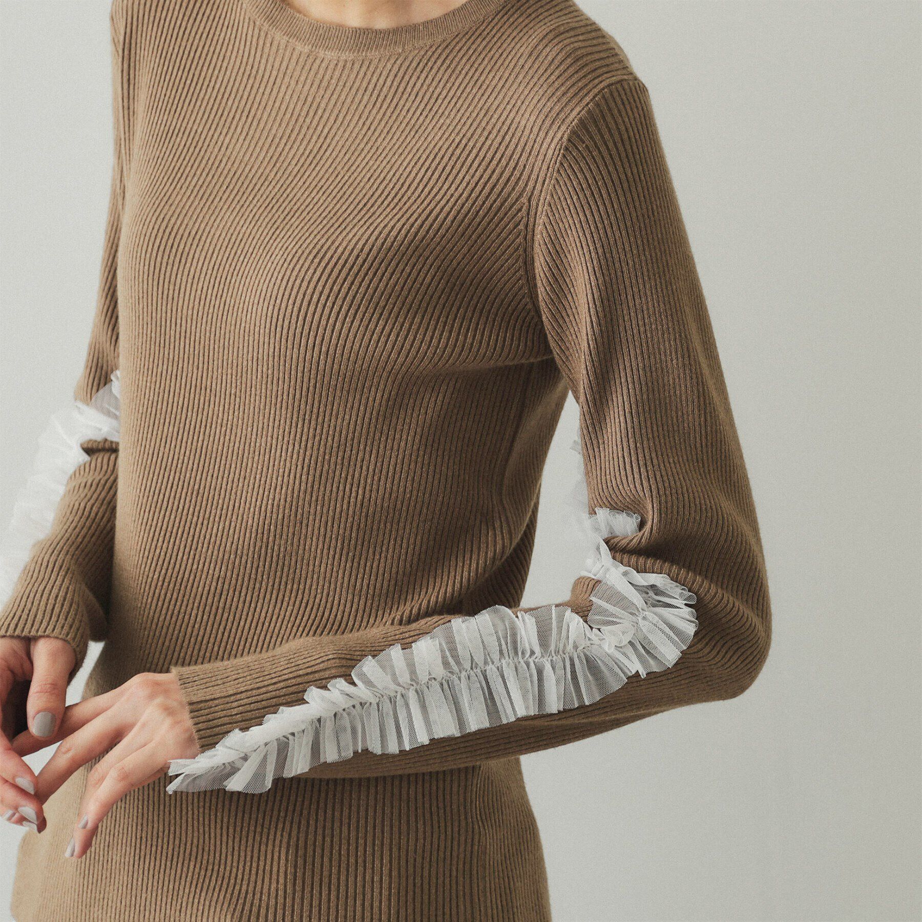 OPAQUE.CLIP「チュールフリルスリーブリブニット【洗濯機洗い可】」|ニット・セーター|