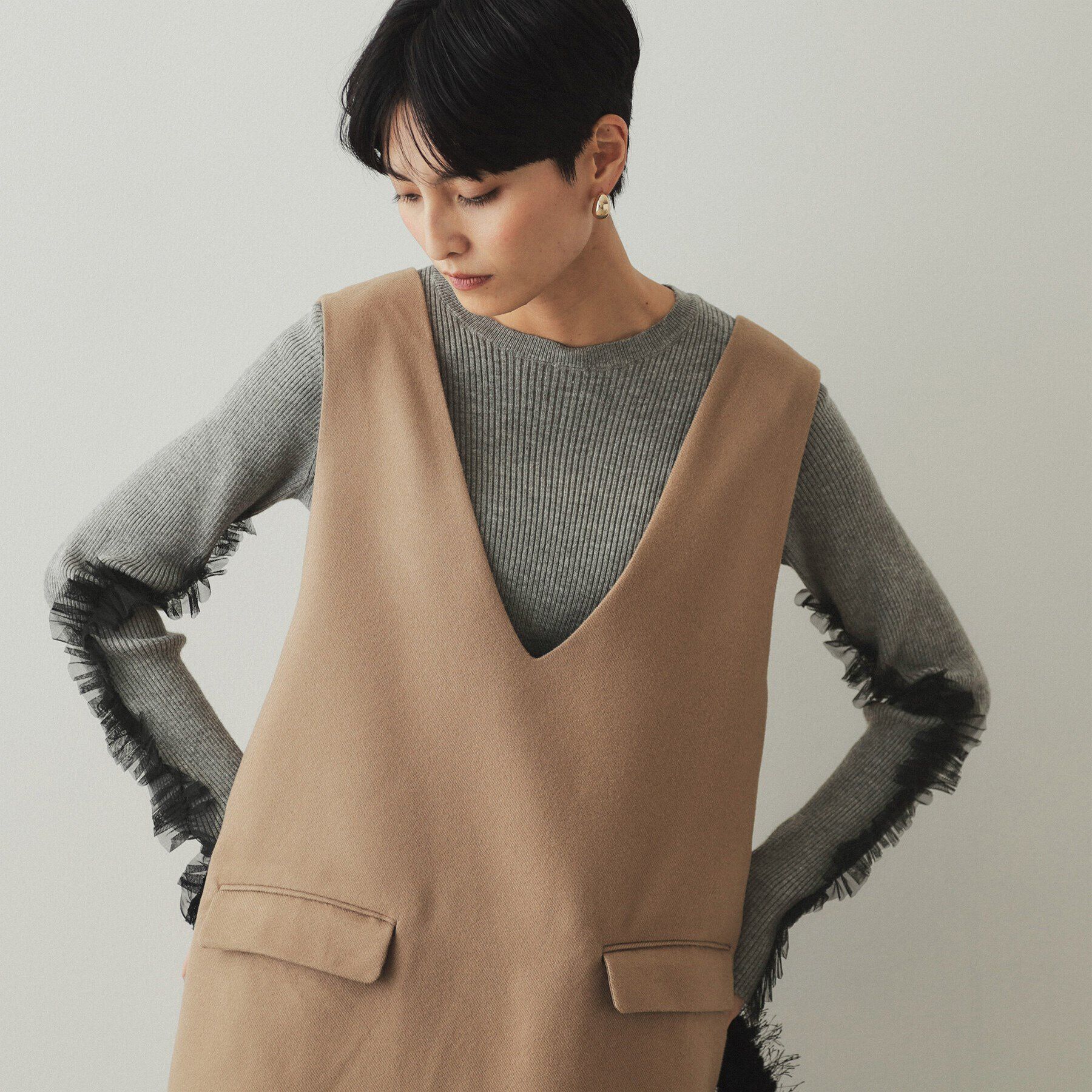 OPAQUE.CLIP「チュールフリルスリーブリブニット【洗濯機洗い可】」|ニット・セーター|