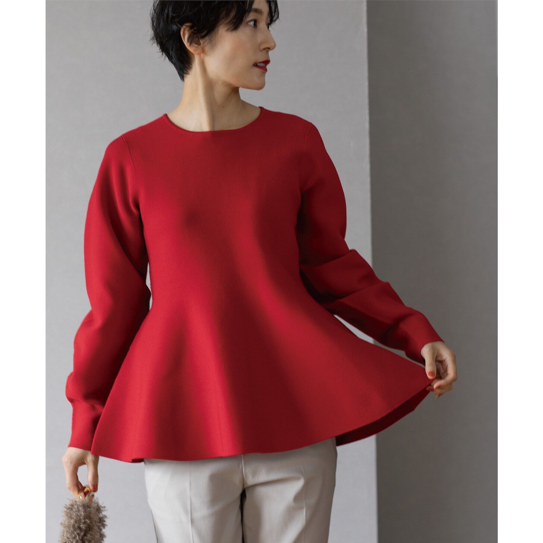 OPAQUE.CLIP「《5color》シームレスペプラムニット【洗濯機洗い可】」|ニット・セーター|