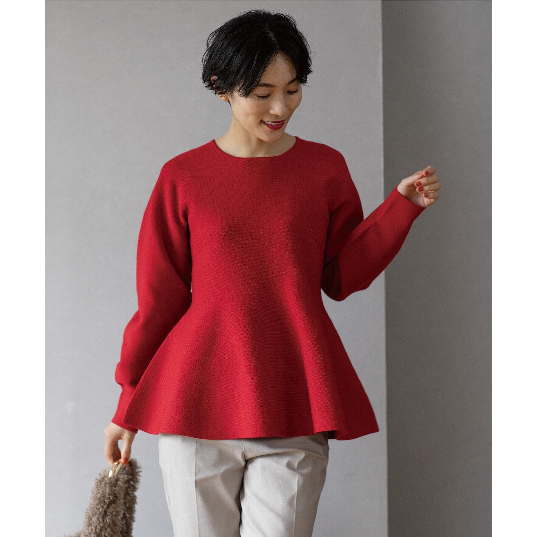 OPAQUE.CLIP「《5color》シームレスペプラムニット【洗濯機洗い可】」|ニット・セーター|