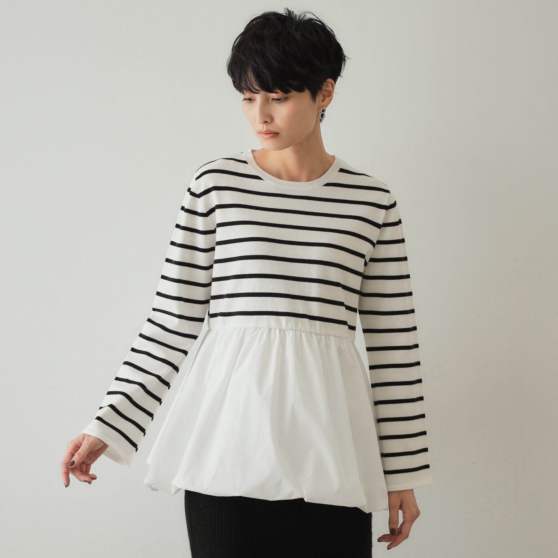 OPAQUE.CLIP「バルーンドッキングペプラムニット【洗濯機洗い可】」|Tシャツ・カットソー|