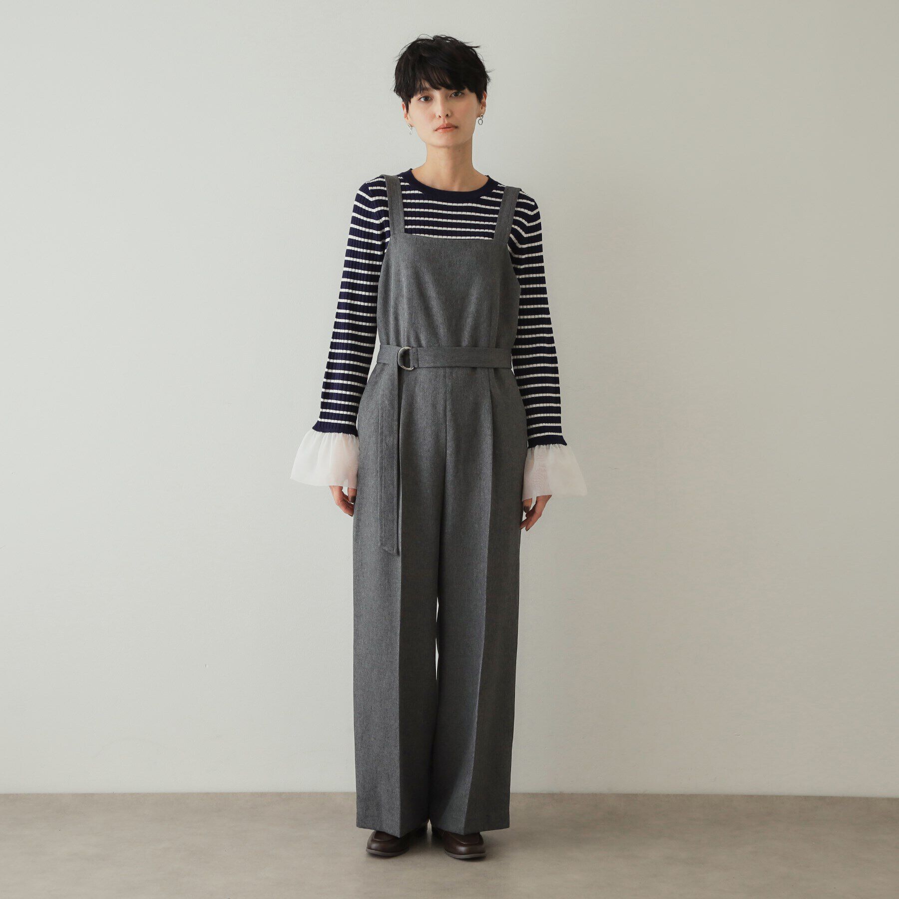 OPAQUE.CLIP「ウールライク ベルト付サロペット【洗濯機洗い可】」|オールインワン|