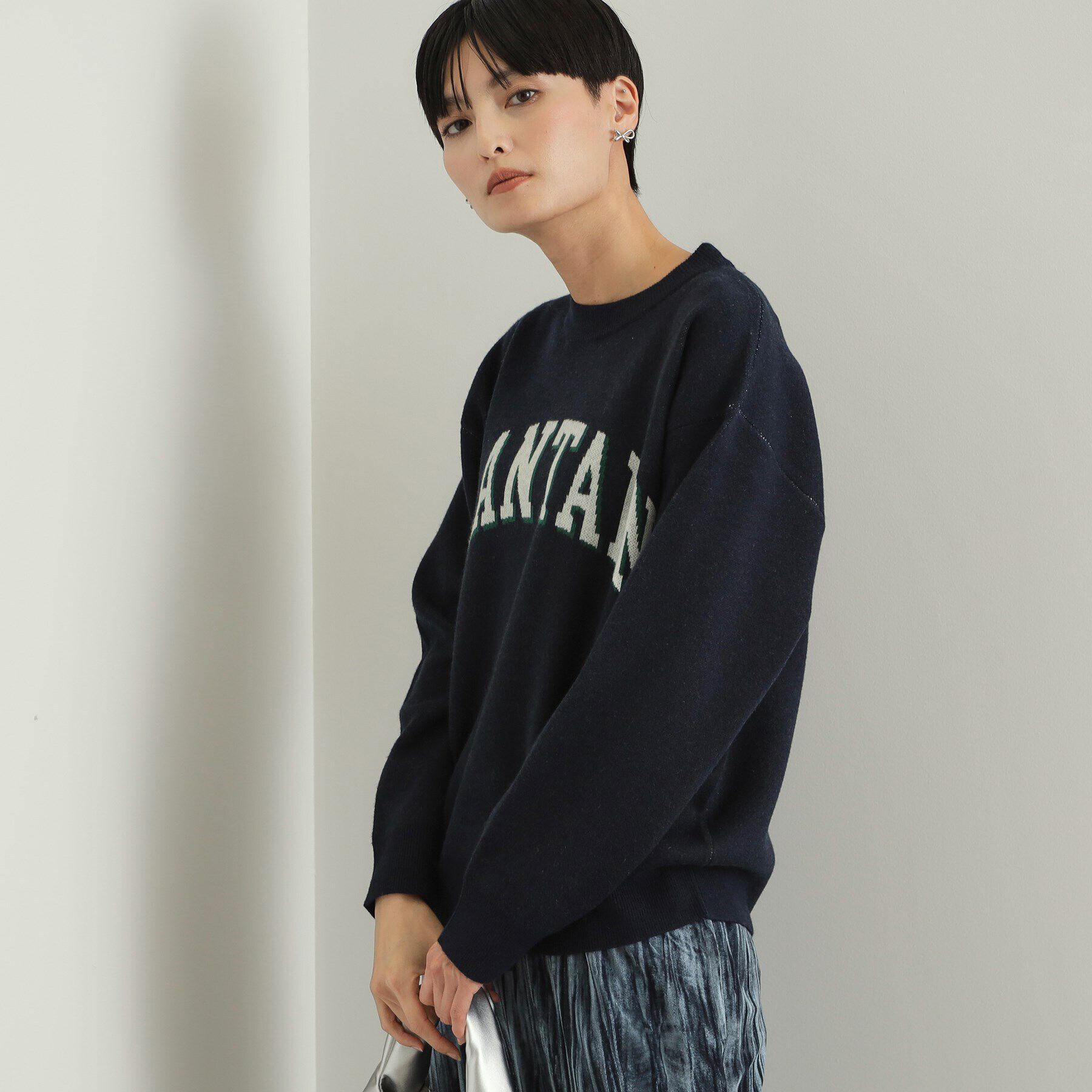 OPAQUE.CLIP「カレッジ風ロゴジャカードニット【洗濯機洗い可】」|ニット・セーター|