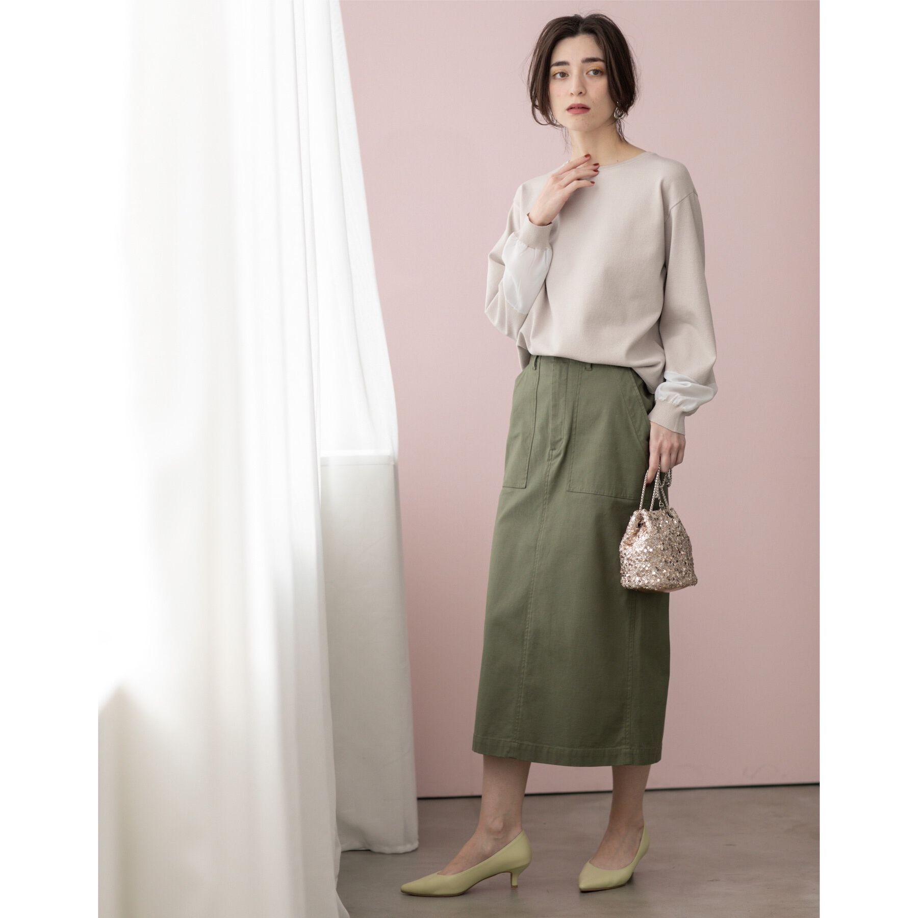 OPAQUE.CLIP「《S-LLsize》ストレッチベイカーナロースカート【洗濯機洗い可】」|スカート|