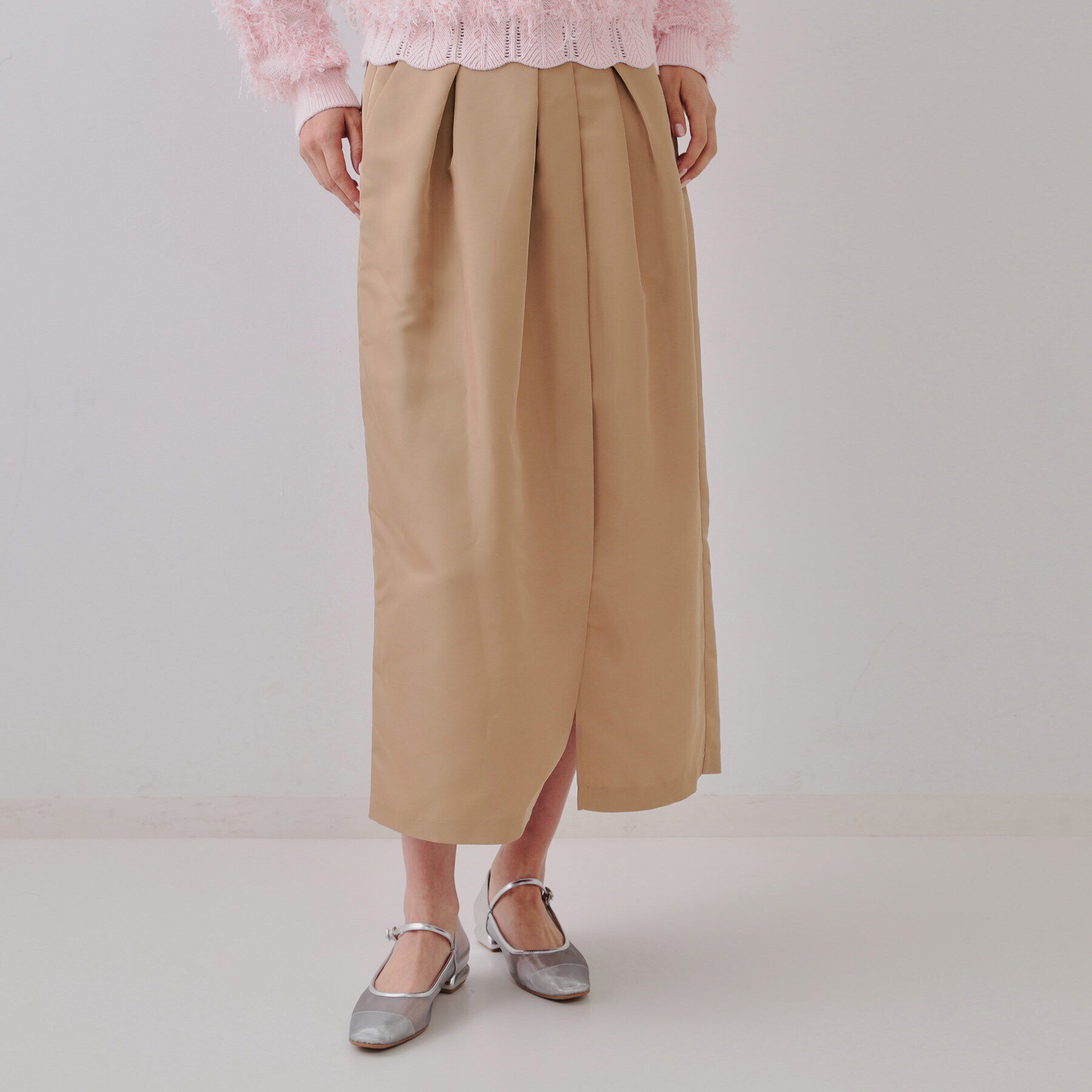 OPAQUE.CLIP「オーガンジータックコクーンスカート【洗濯機洗い可】」|スカート|ベージュ(052)