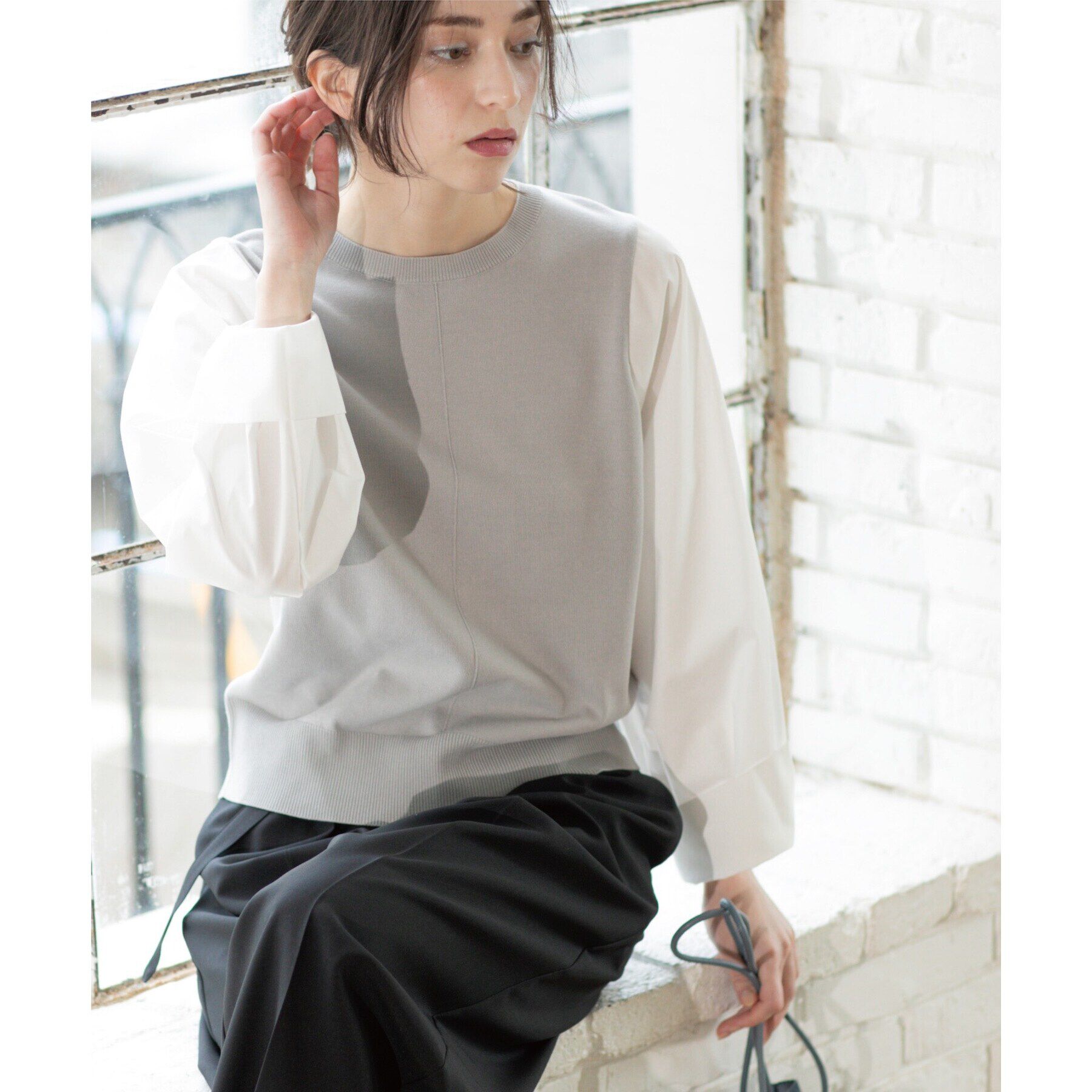 OPAQUE.CLIP「フハクボリュームスリーブドッキングニット【洗濯機洗い可】」|ニット・セーター|