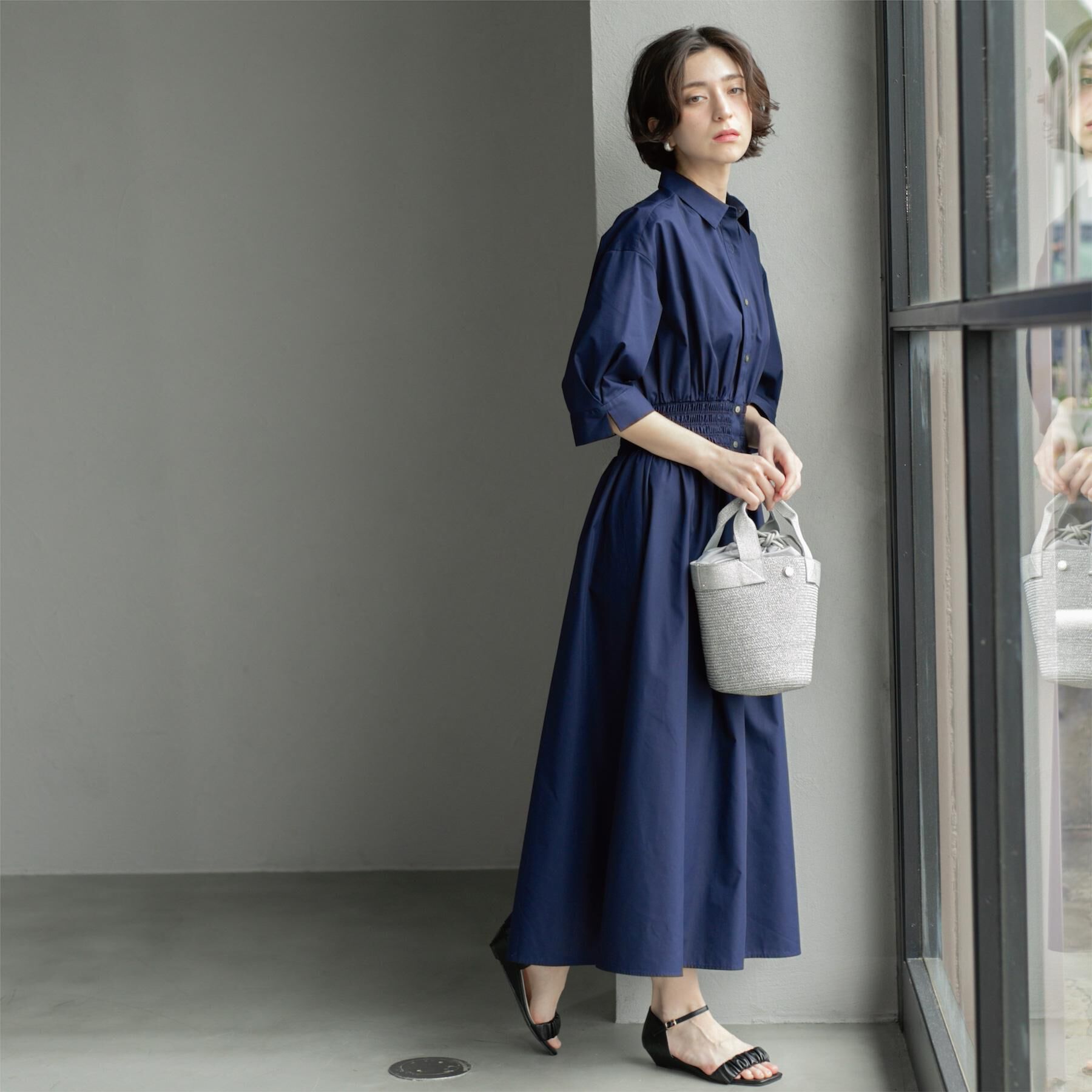 OPAQUE.CLIP「《5色展開》フィット＆フレアシャツワンピース【洗濯機洗い可】」|ワンピース|