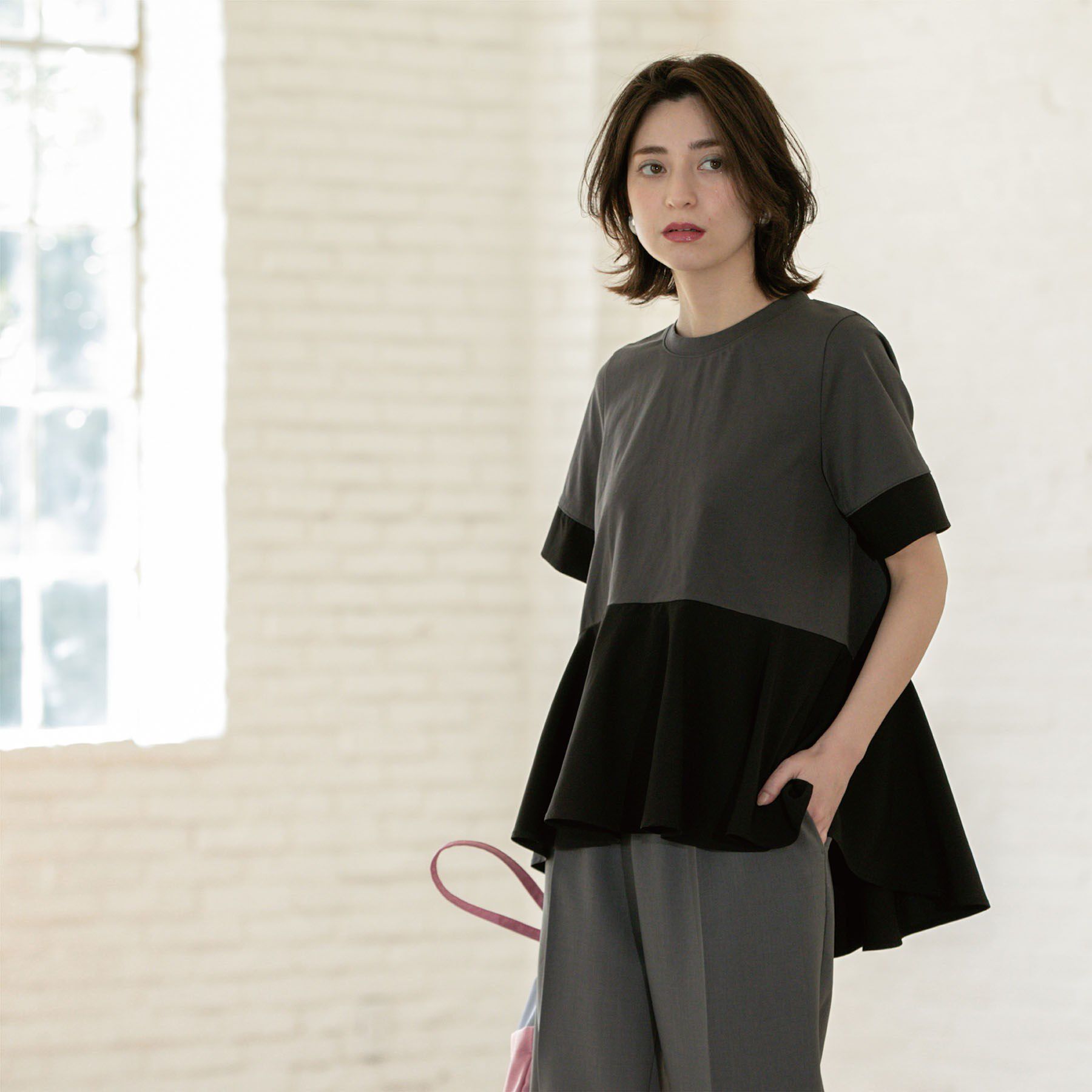 OPAQUE.CLIP「ペプラム切替ドッキングトップス【洗濯機洗い可】」|Tシャツ・カットソー|