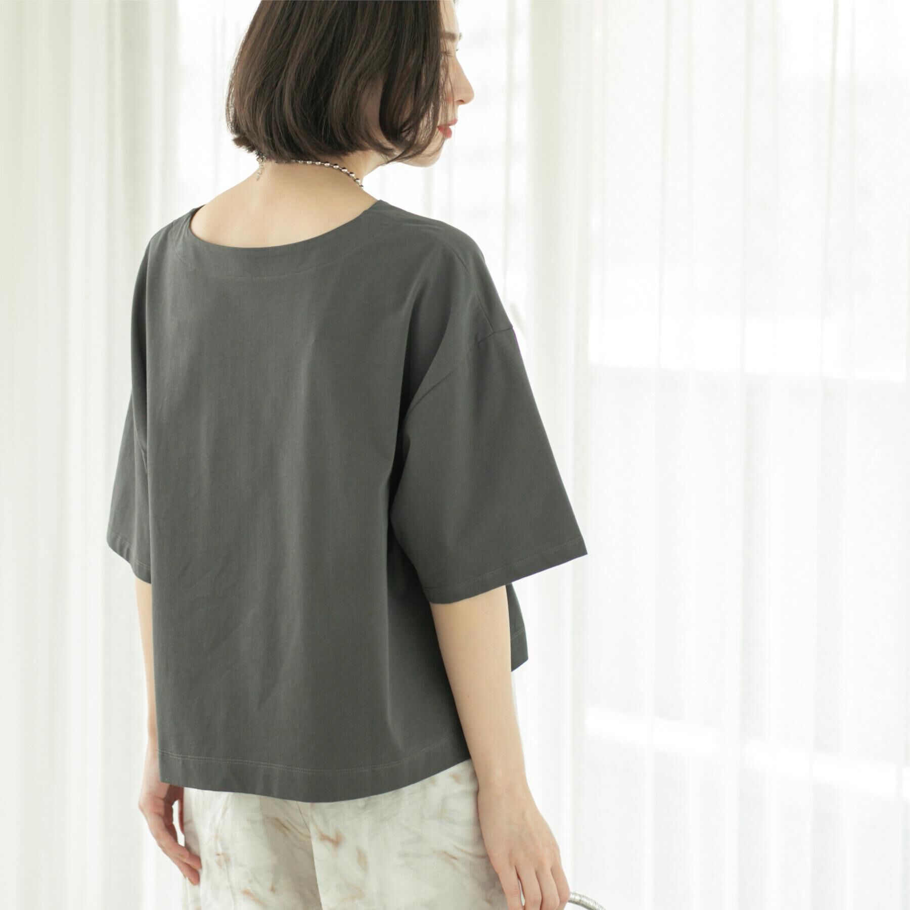 OPAQUE.CLIP「ボートネックショートTシャツ【洗濯機洗い可】」|Tシャツ・カットソー|