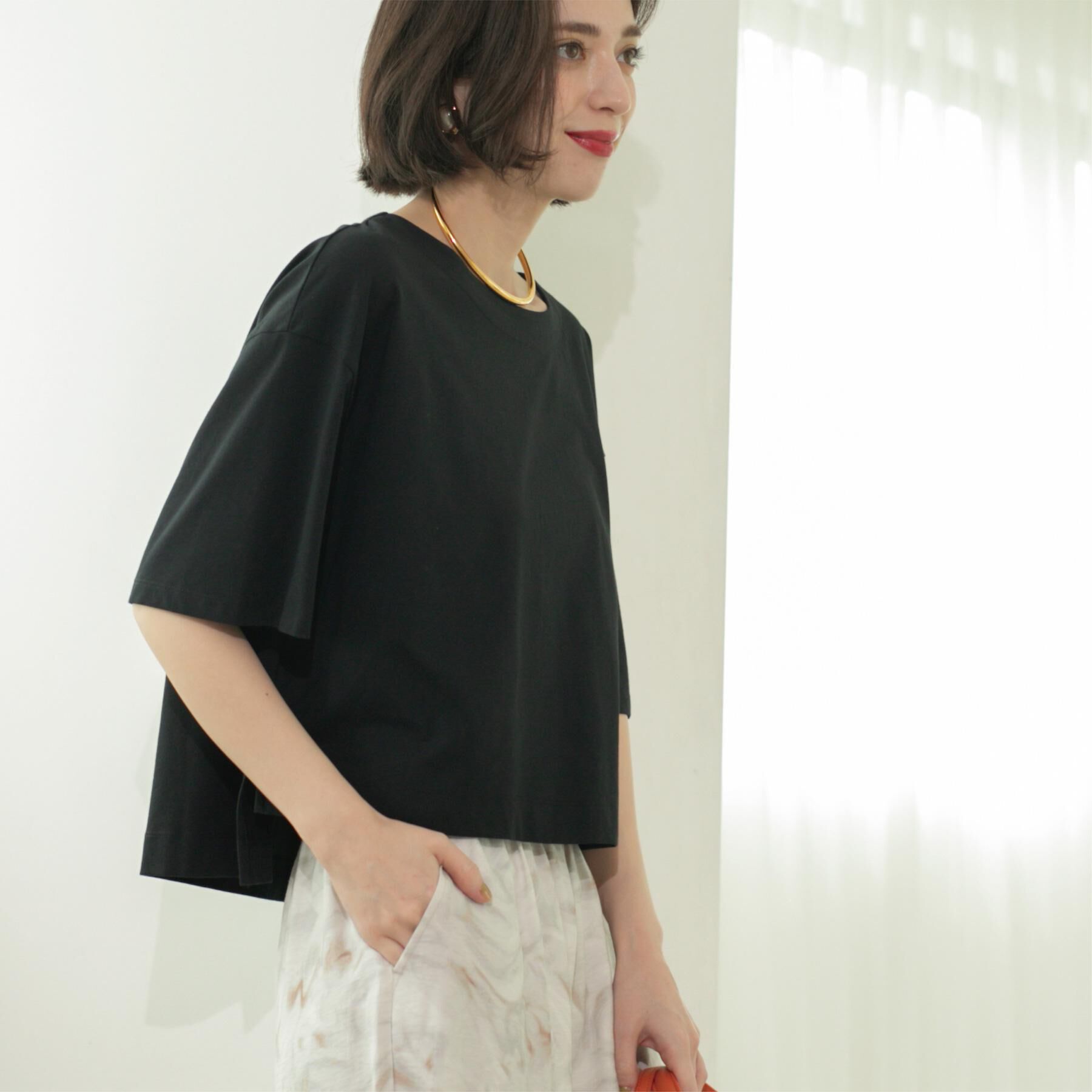 OPAQUE.CLIP「ボートネックショートTシャツ【洗濯機洗い可】」|Tシャツ・カットソー|