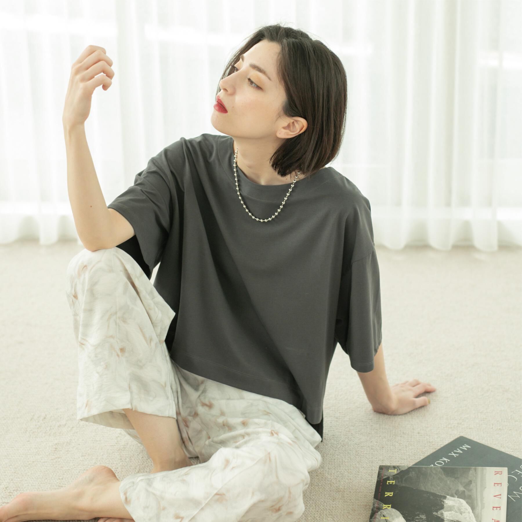 OPAQUE.CLIP「ボートネックショートTシャツ【洗濯機洗い可】」|Tシャツ・カットソー|