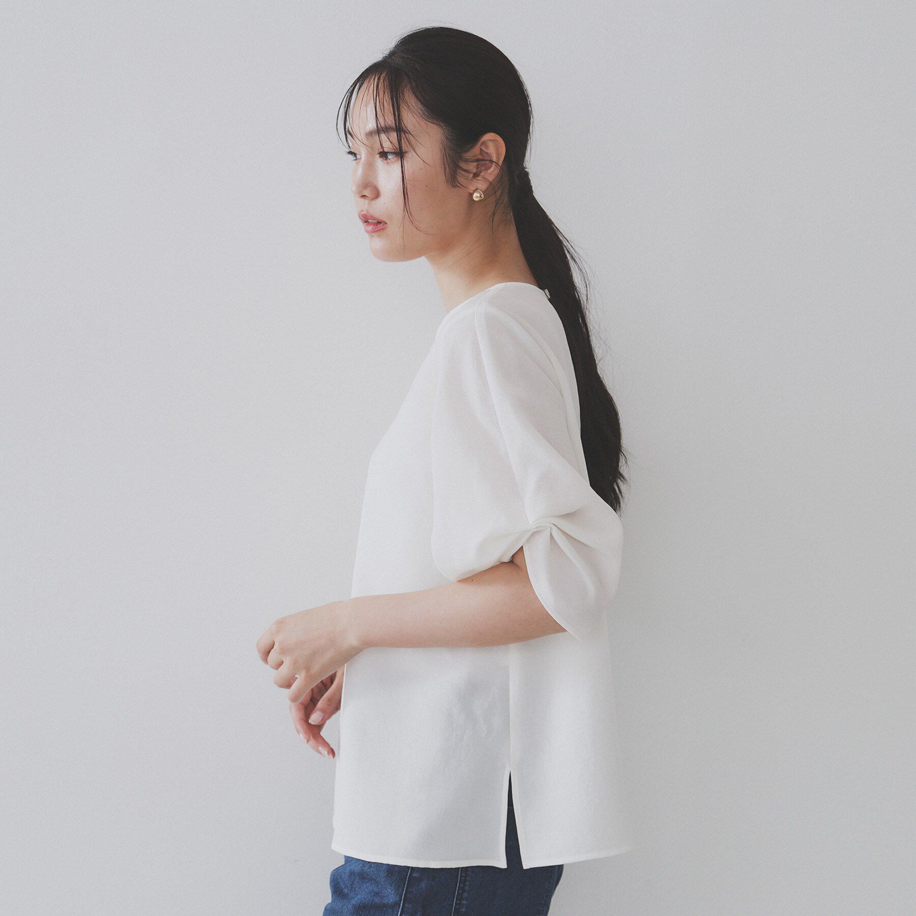 OPAQUE.CLIP「リネンライクタックスリーブブラウス【洗濯機洗い可/吸水速乾/接触冷感】」|シャツ・ブラウス|