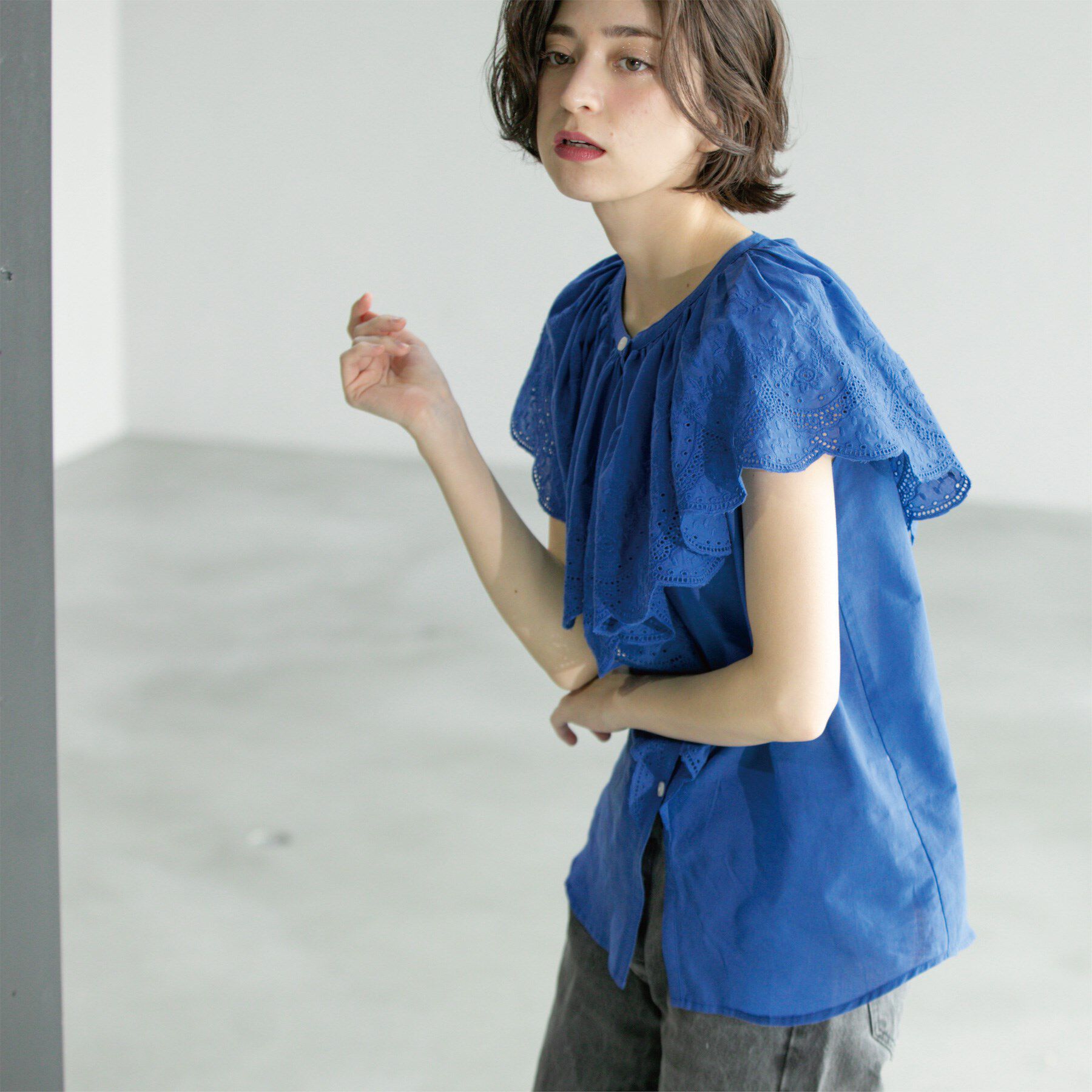 OPAQUE.CLIP「刺繍レースカラーブラウス」|シャツ・ブラウス|