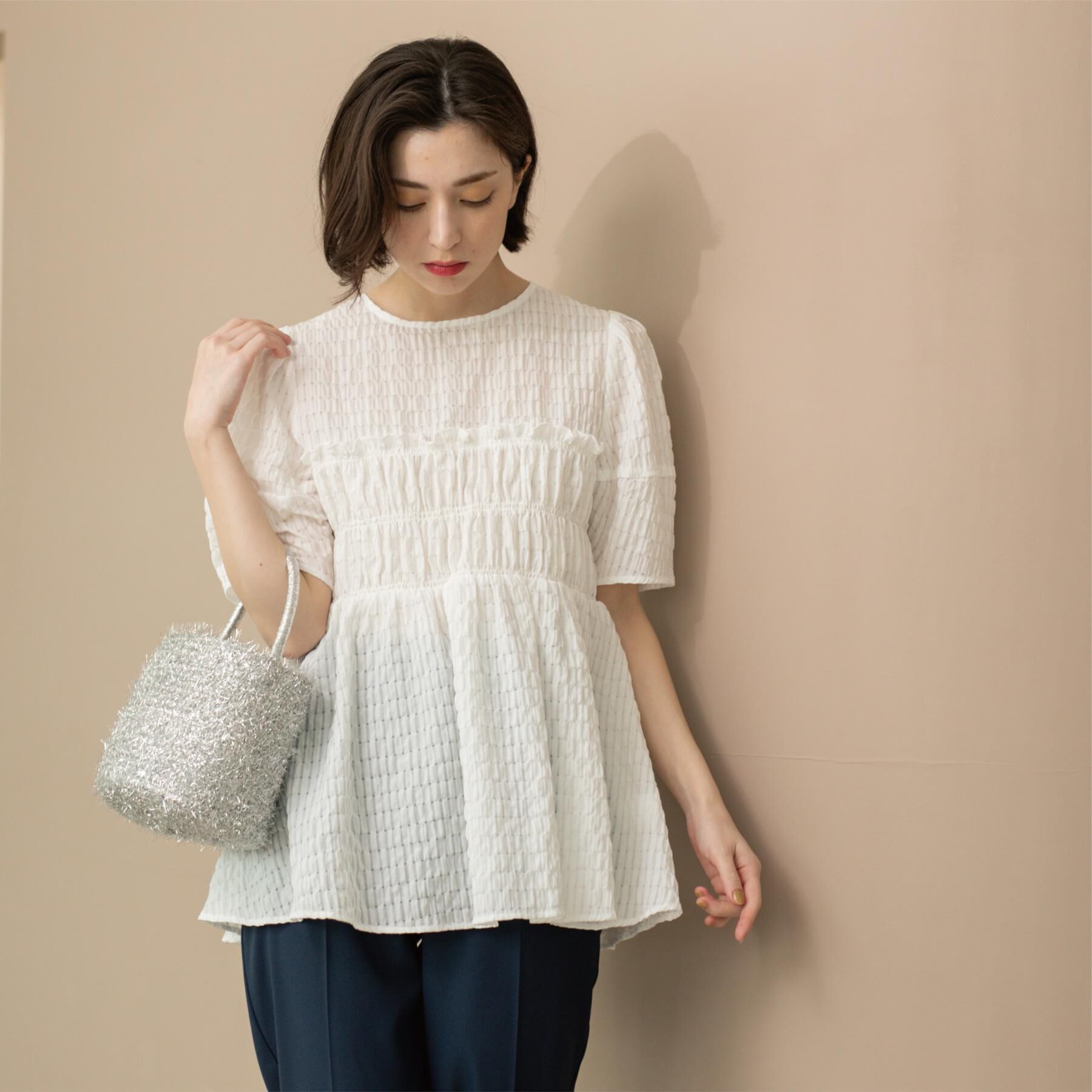 OPAQUE.CLIP「シャーリングペプラムブラウス【洗濯機洗い可】」|シャツ・ブラウス|