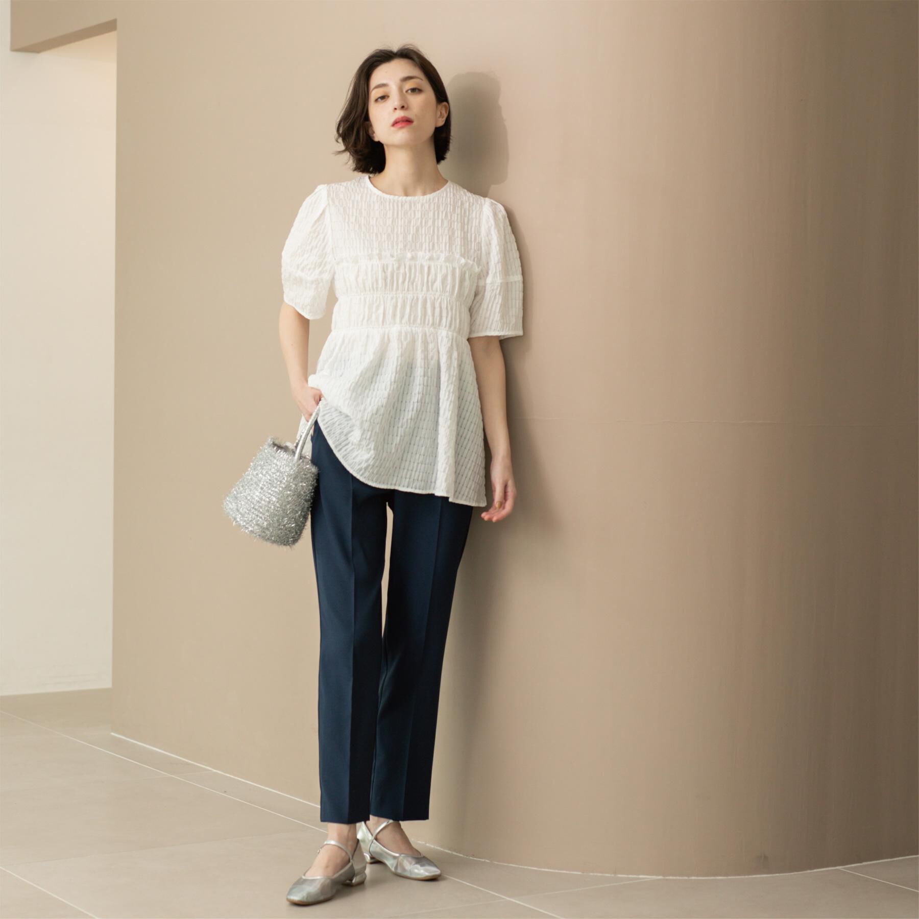 OPAQUE.CLIP「シャーリングペプラムブラウス【洗濯機洗い可】」|シャツ・ブラウス|