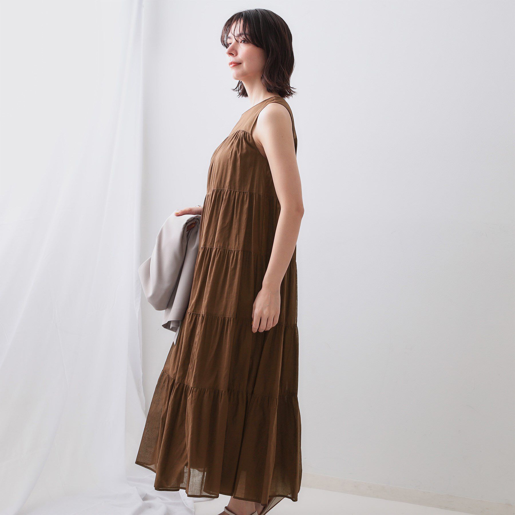 OPAQUE.CLIP「《Can Cam掲載》ティアードマキシドレス/オーガニックコットン混【洗濯機洗い可】」|ワンピース|