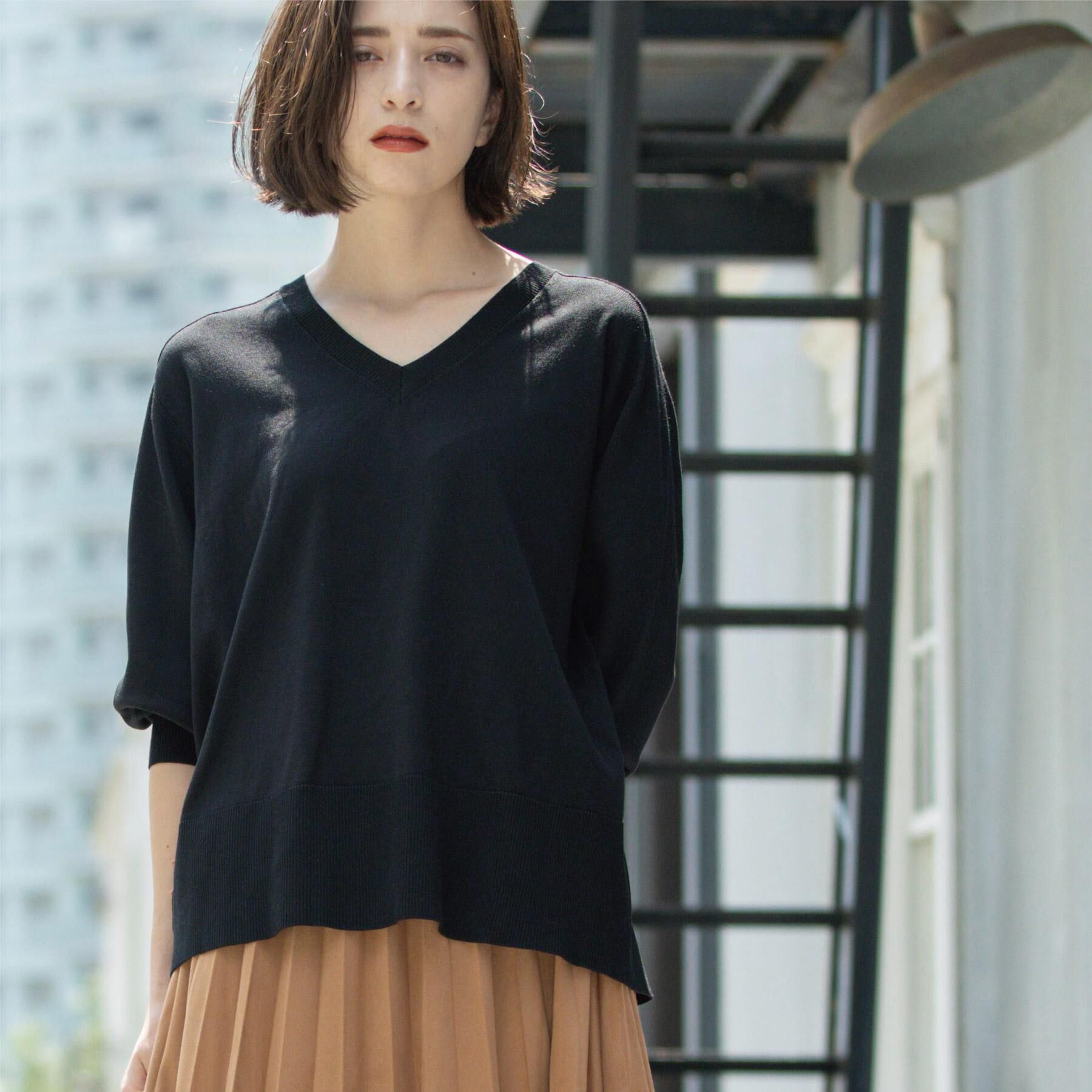 OPAQUE.CLIP「リラクシーVネックニット【洗濯機洗OK】《6col》」|ニット・セーター|
