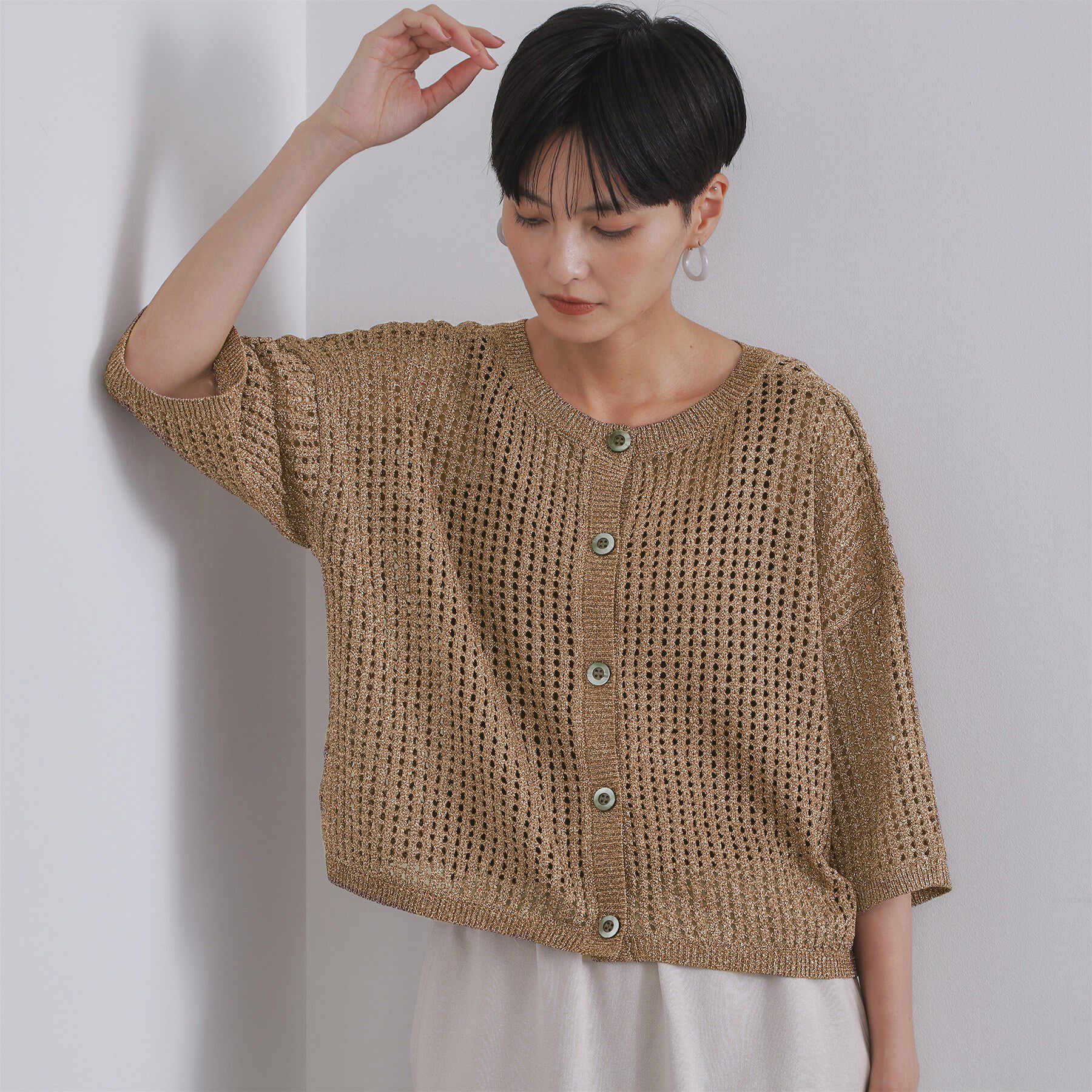 OPAQUE.CLIP「2WAY ラメメッシュニット【洗濯機洗い可/抗ピル】」|ニット・セーター|