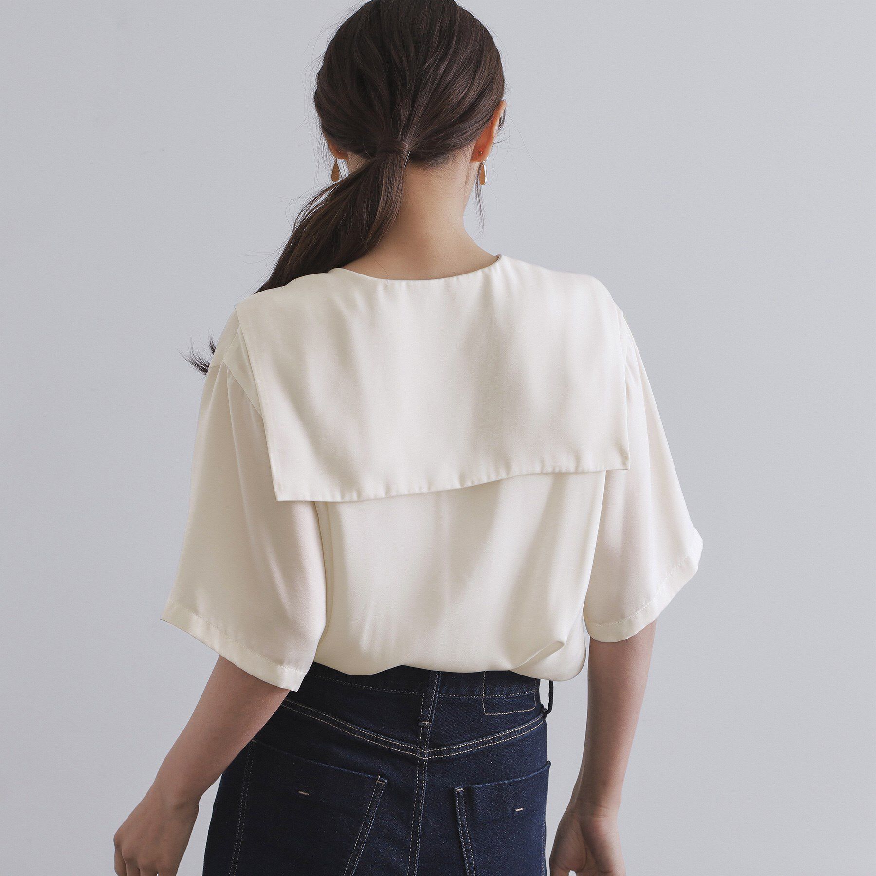 OPAQUE.CLIP「ヴィンテージサテンセーラーカラーブラウス【洗濯機洗い可】」|シャツ・ブラウス|