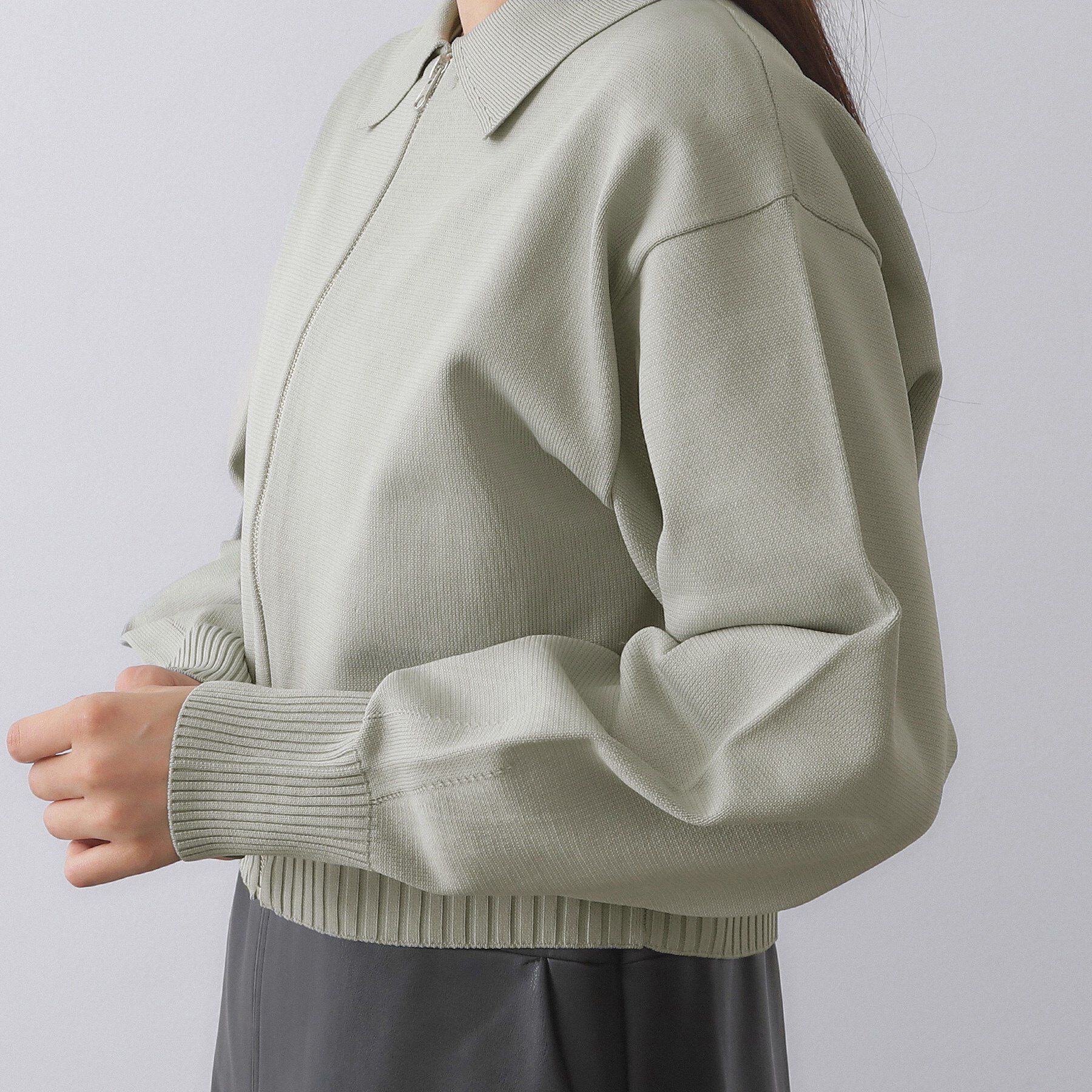 OPAQUE.CLIP「襟付きZIPアップニットカーディガン【洗濯機洗い可/抗ピル】」|カーディガン|