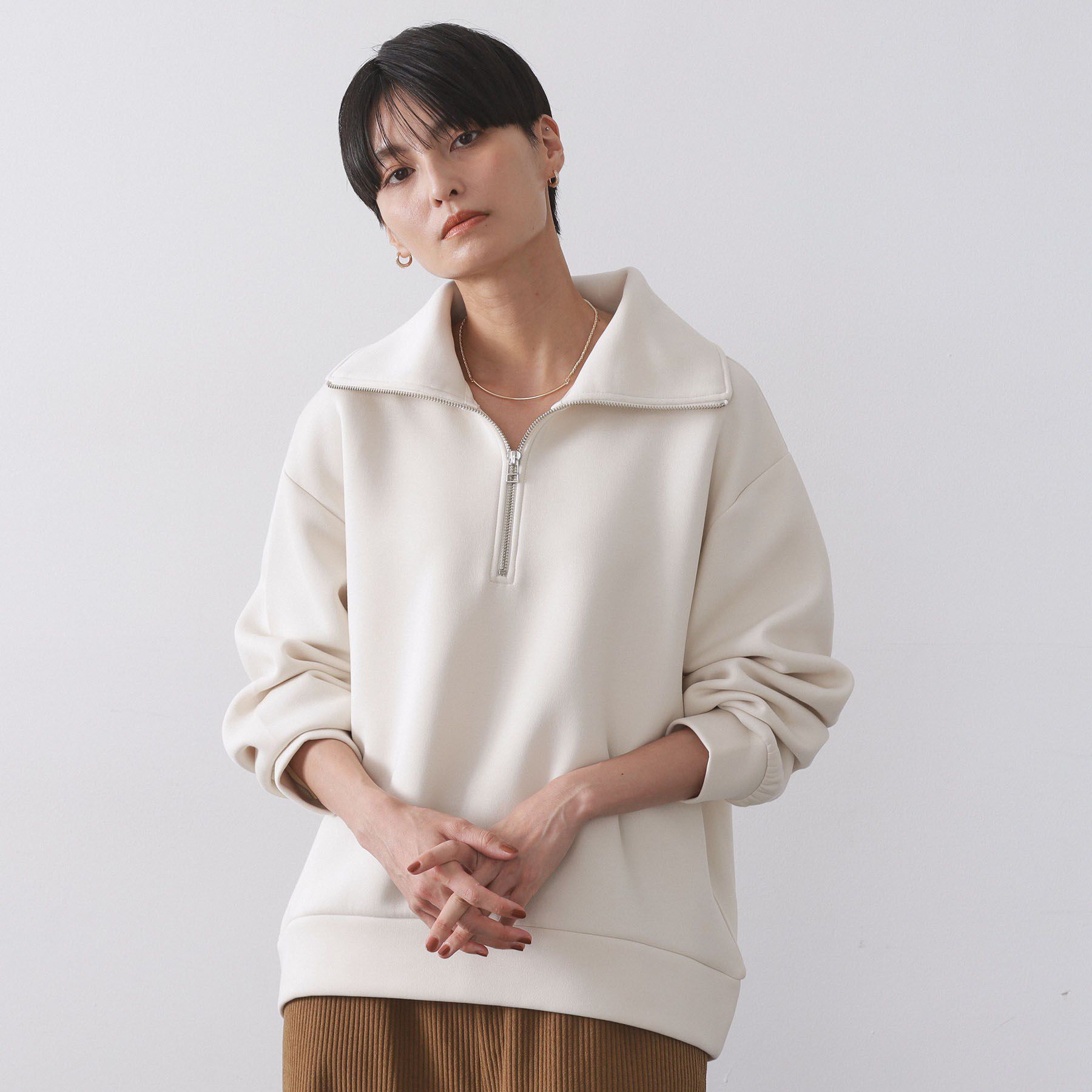 OPAQUE.CLIP「ハーフジップトップス/セットアップ対応可【洗濯機OK】」|Tシャツ・カットソー|オフホワイト(003