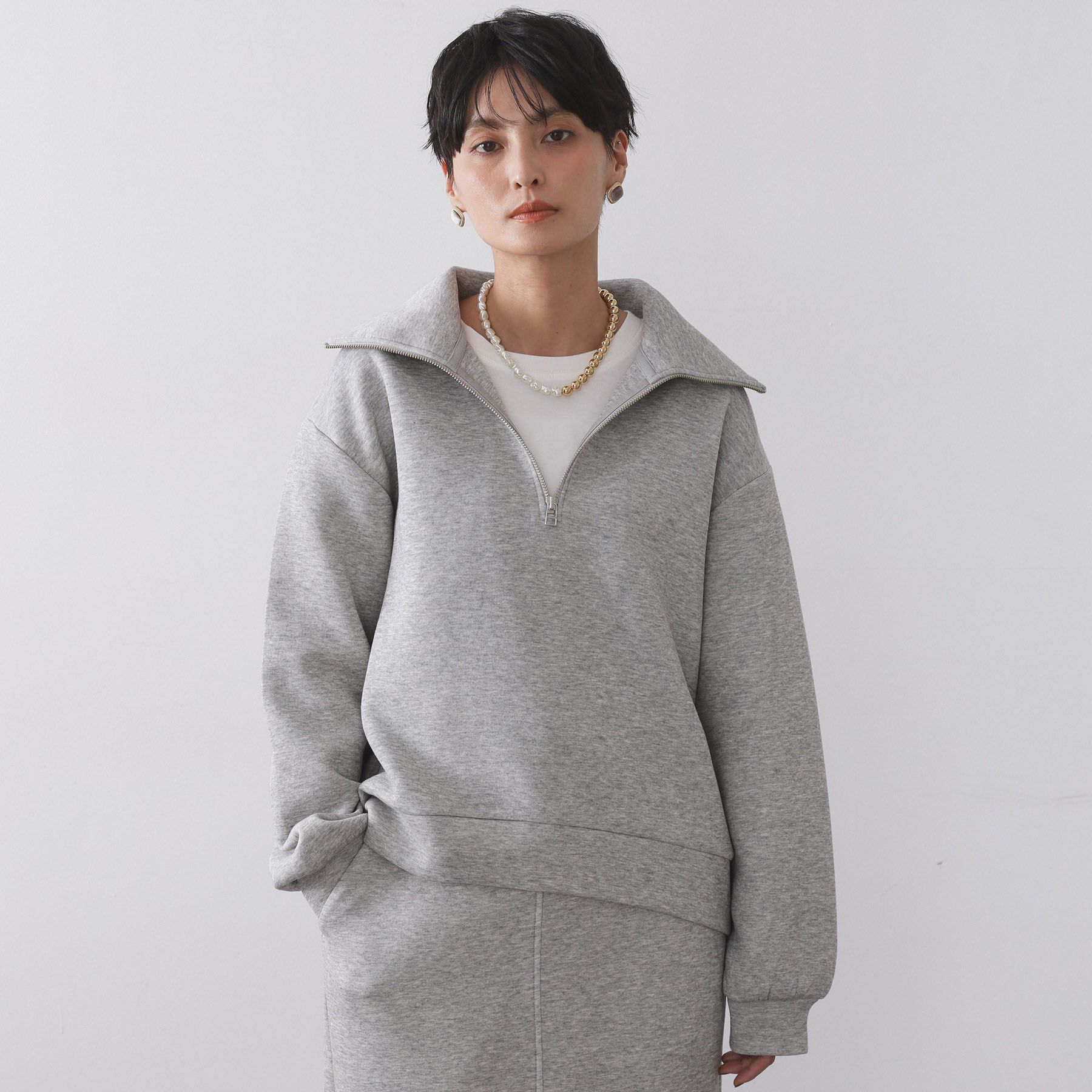 OPAQUE.CLIP「ハーフジップトップス/セットアップ対応可【洗濯機OK】」|Tシャツ・カットソー|グレー(012)