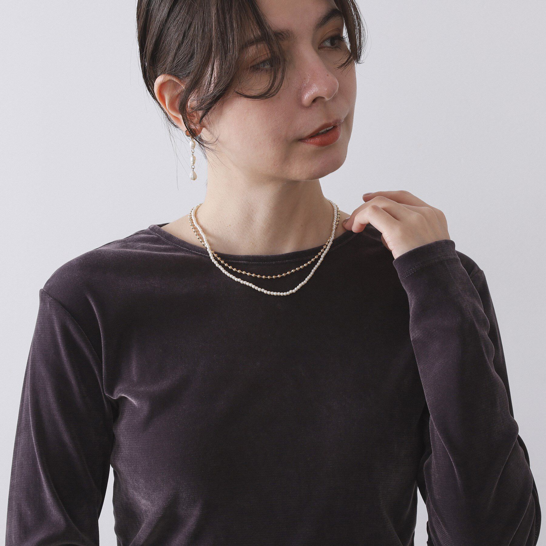 OPAQUE.CLIP「【5WAY】フェイクパール&times;ボールチェーンネックレス」|ネックレス|