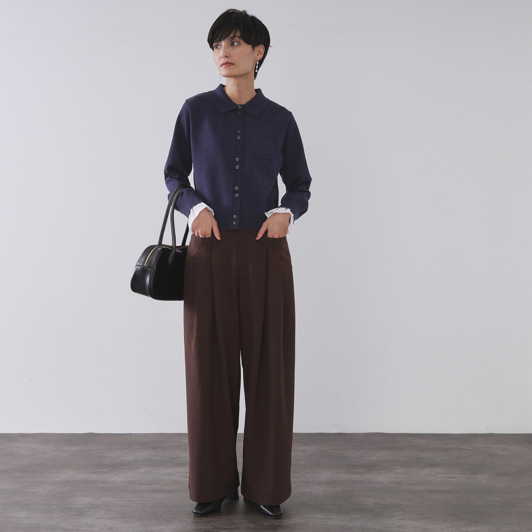 OPAQUE.CLIP「袖口ドッキング ポロ衿デザインニット【洗濯機OK】」|ニット・セーター|