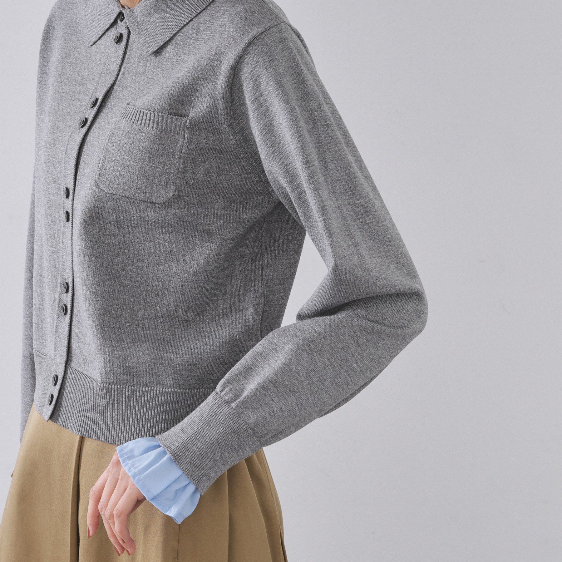 OPAQUE.CLIP「袖口ドッキング ポロ衿デザインニット【洗濯機OK】」|ニット・セーター|
