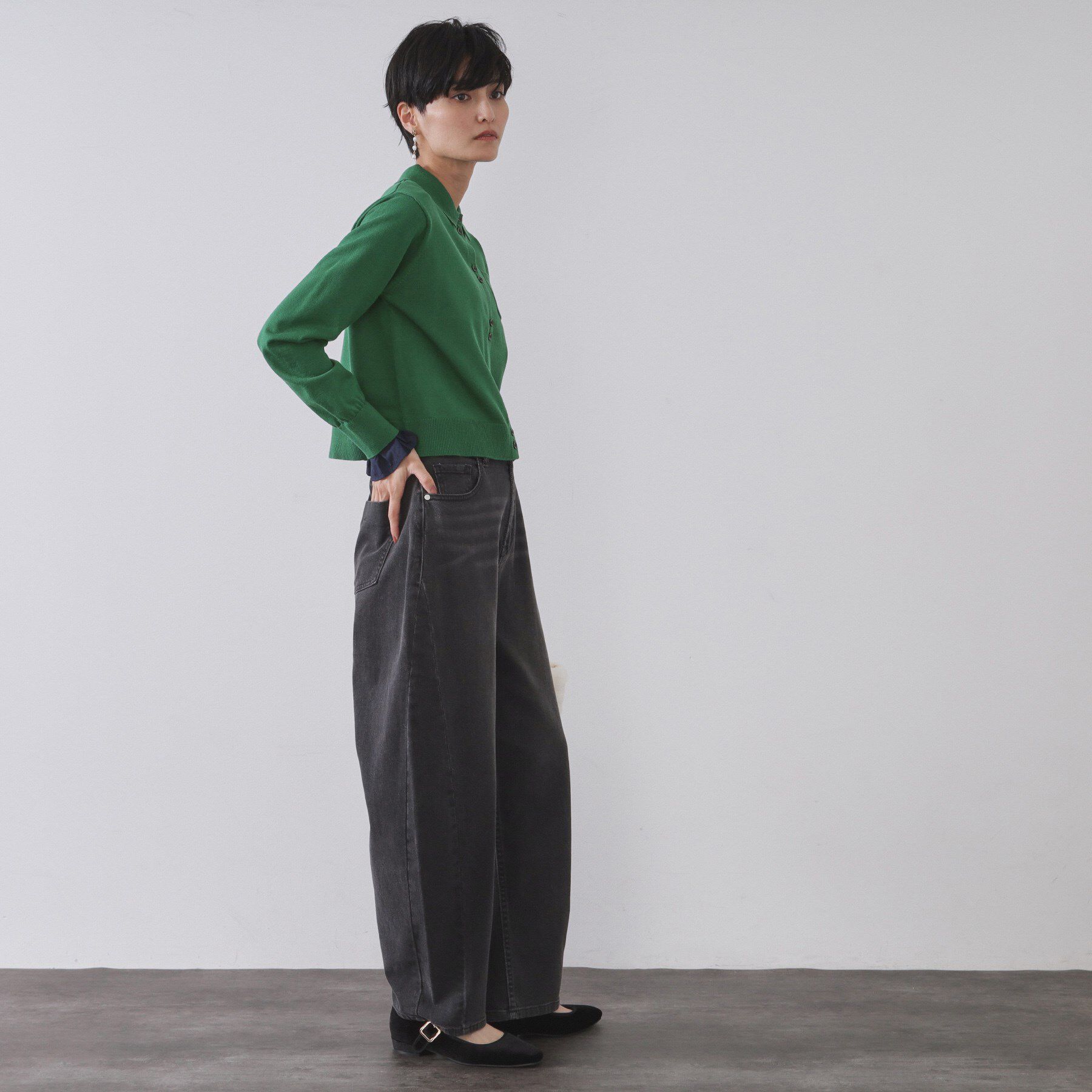 OPAQUE.CLIP「袖口ドッキング ポロ衿デザインニット【洗濯機OK】」|ニット・セーター|