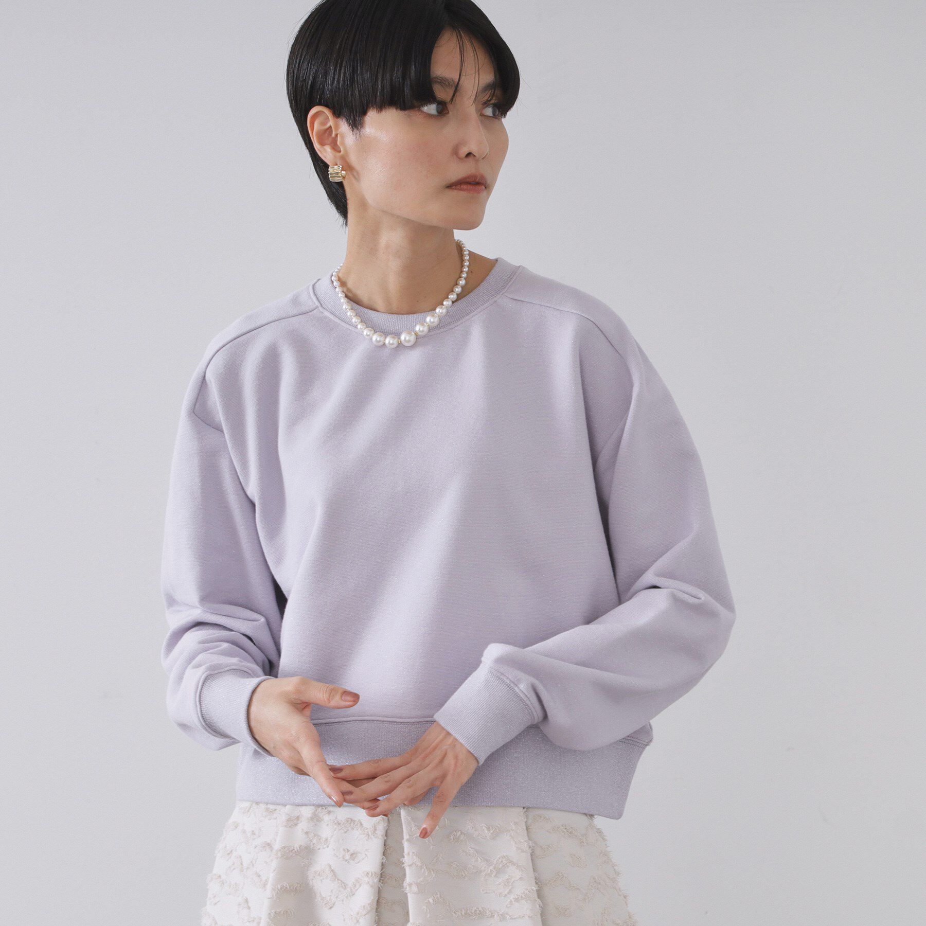 OPAQUE.CLIP「ラメ裏毛ショートプルオーバー【洗濯機OK】」|パーカー|ラベンダー(680)