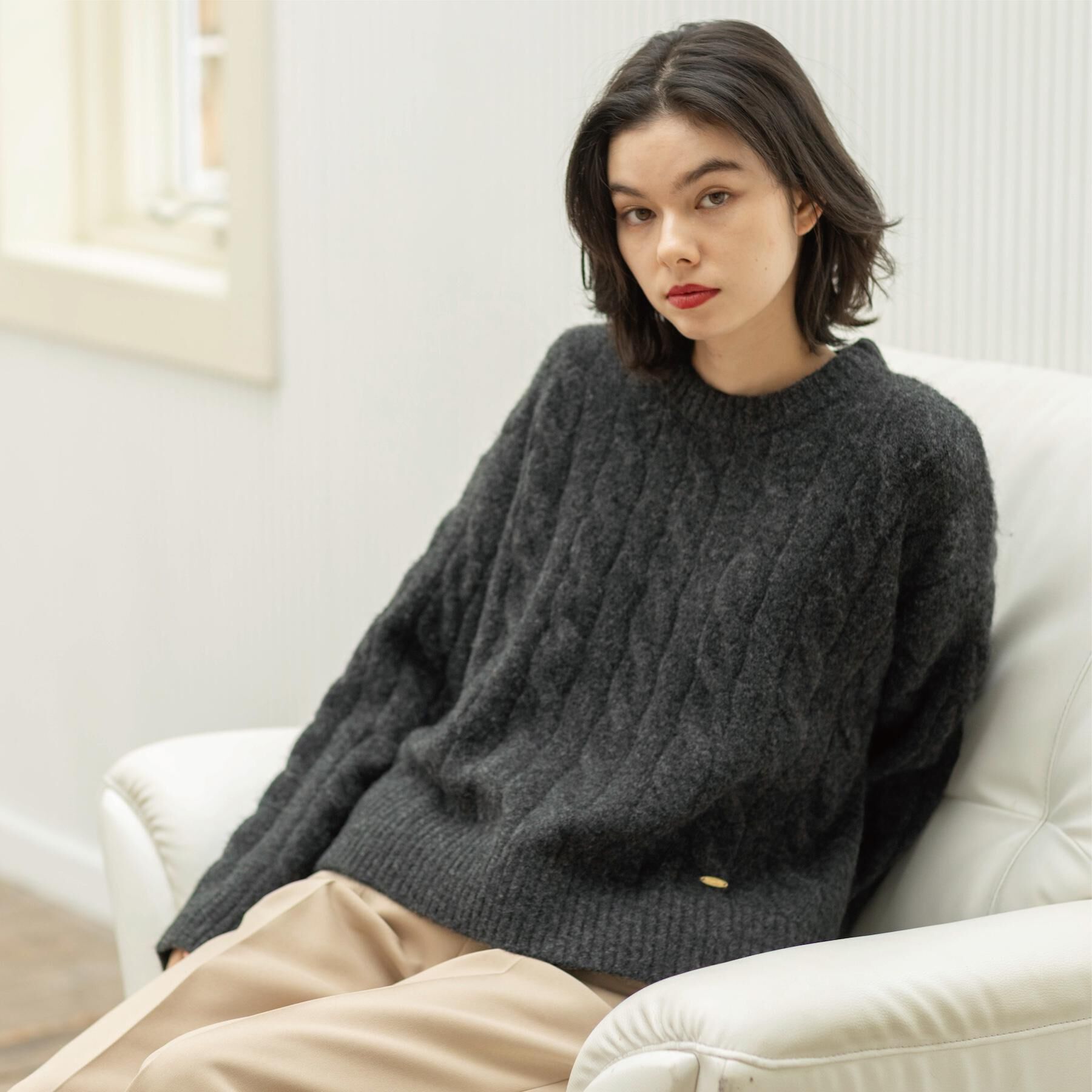 OPAQUE.CLIP「MIXミドルゲージケーブルニット【洗濯機OK】」|ニット・セーター|