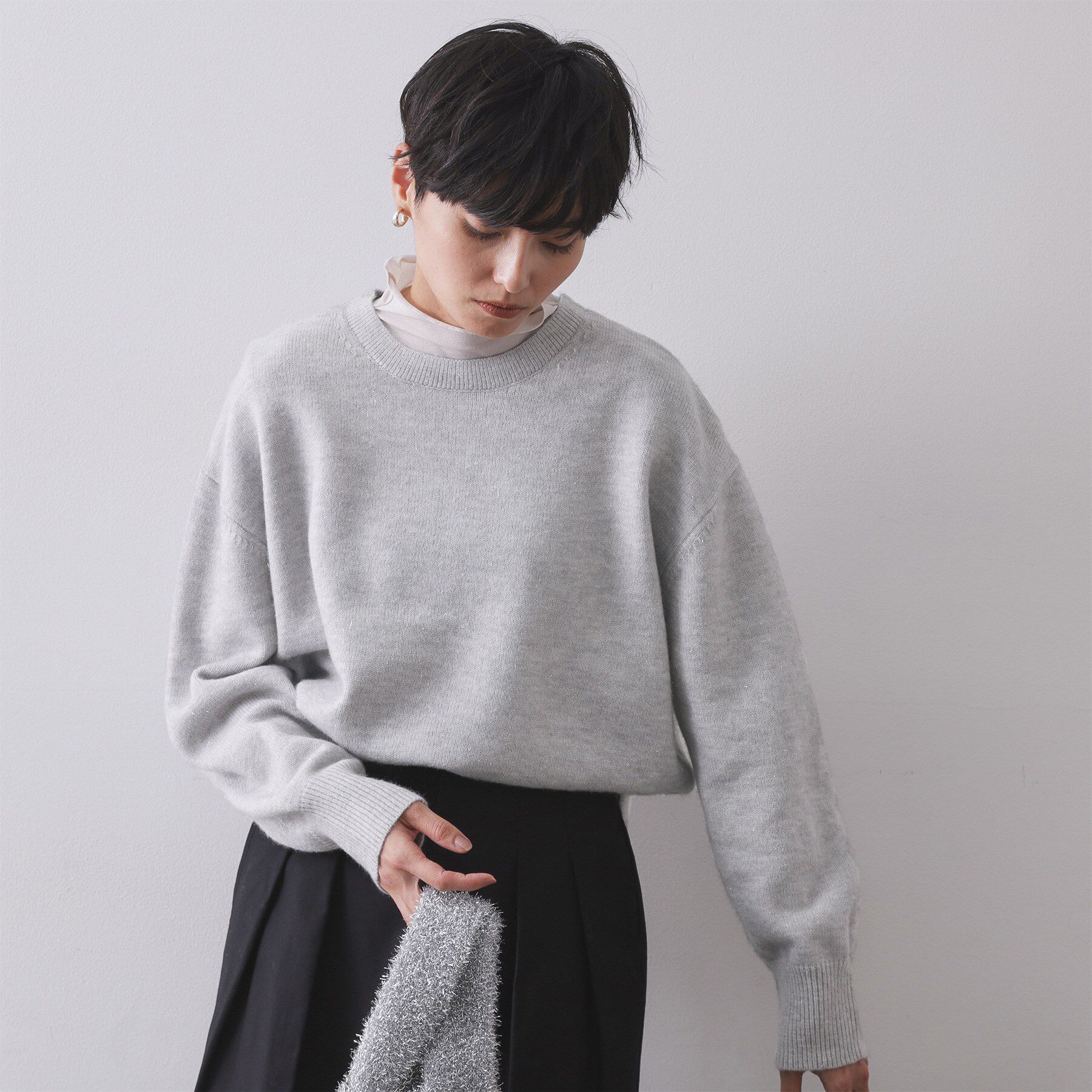 OPAQUE.CLIP「きらきらクルーミドルゲージニット【洗濯機OK】」|ニット・セーター|