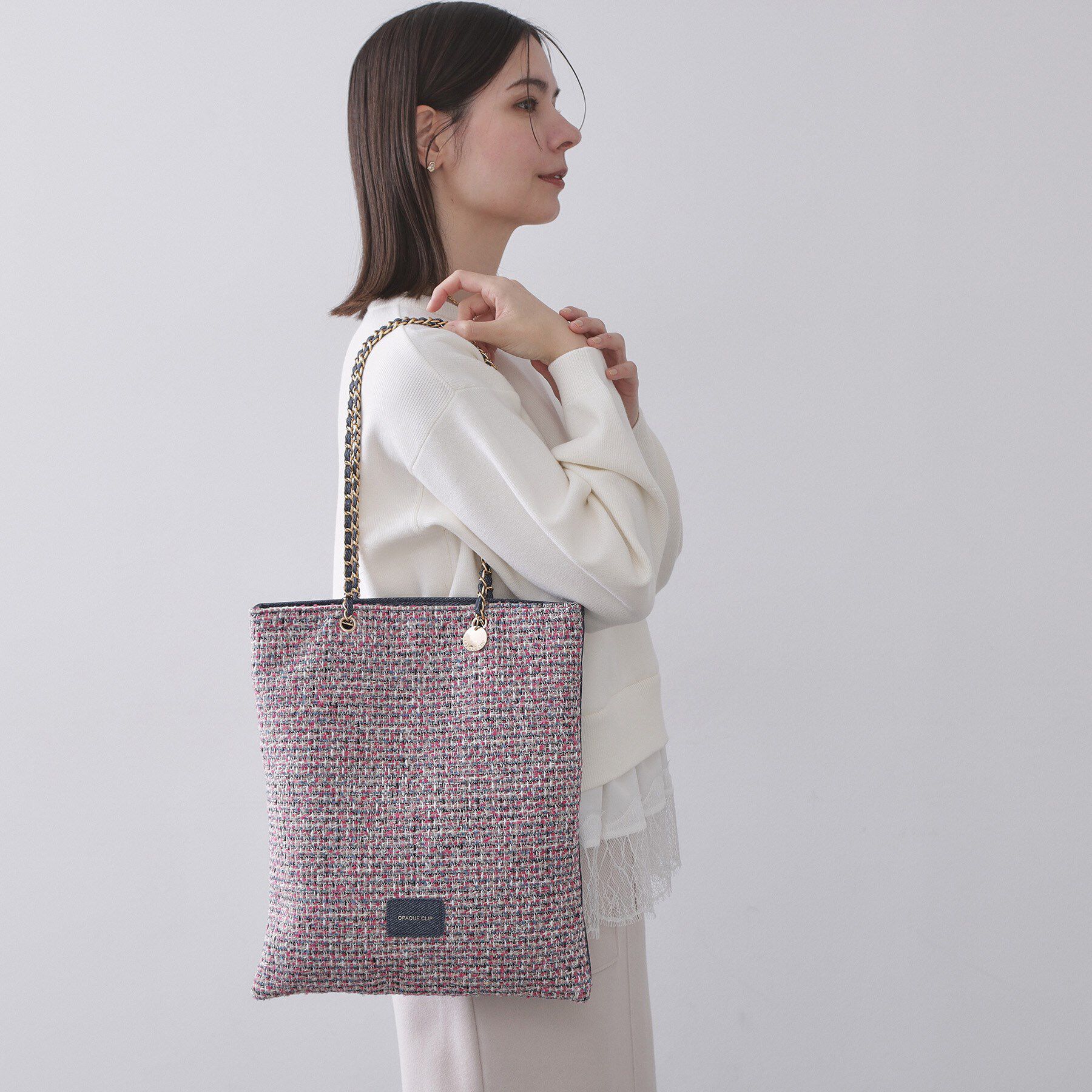 OPAQUE.CLIP「ツイードコンビチェーンショルダートートバッグ【A4サイズ対応】」|トートバッグ|