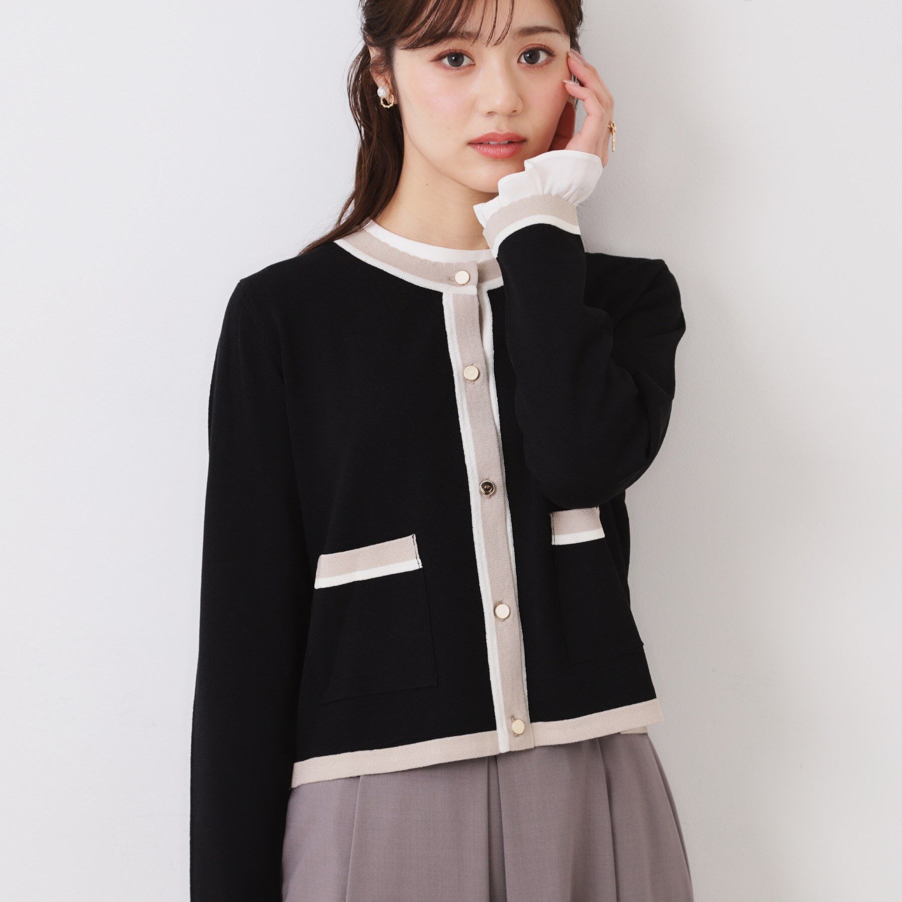 Couture broach「【きれいめ・通勤・初夏まで着られる】配色ラメカーディガン」|カーディガン|