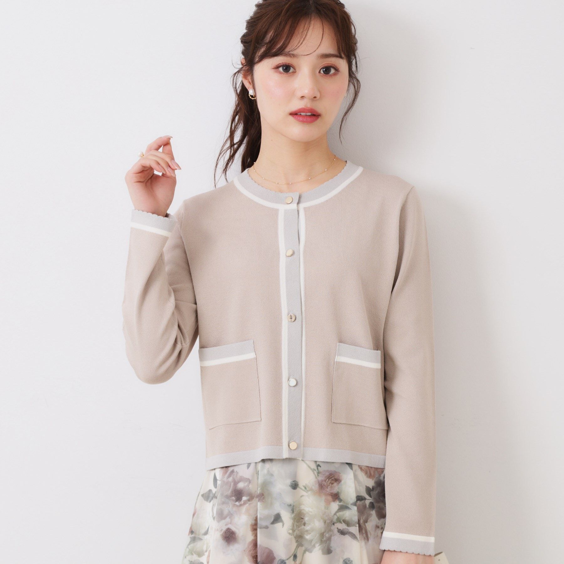 Couture broach「【きれいめ・通勤・初夏まで着られる】配色ラメカーディガン」|カーディガン|ベージュ(052)