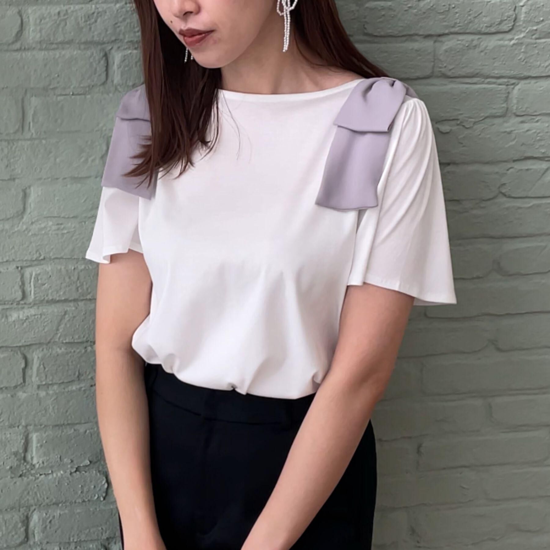 Couture broach「【リボン・マシンウォッシャブル・UV機能・接触冷感】肩リボントップス」|Tシャツ・カットソー|