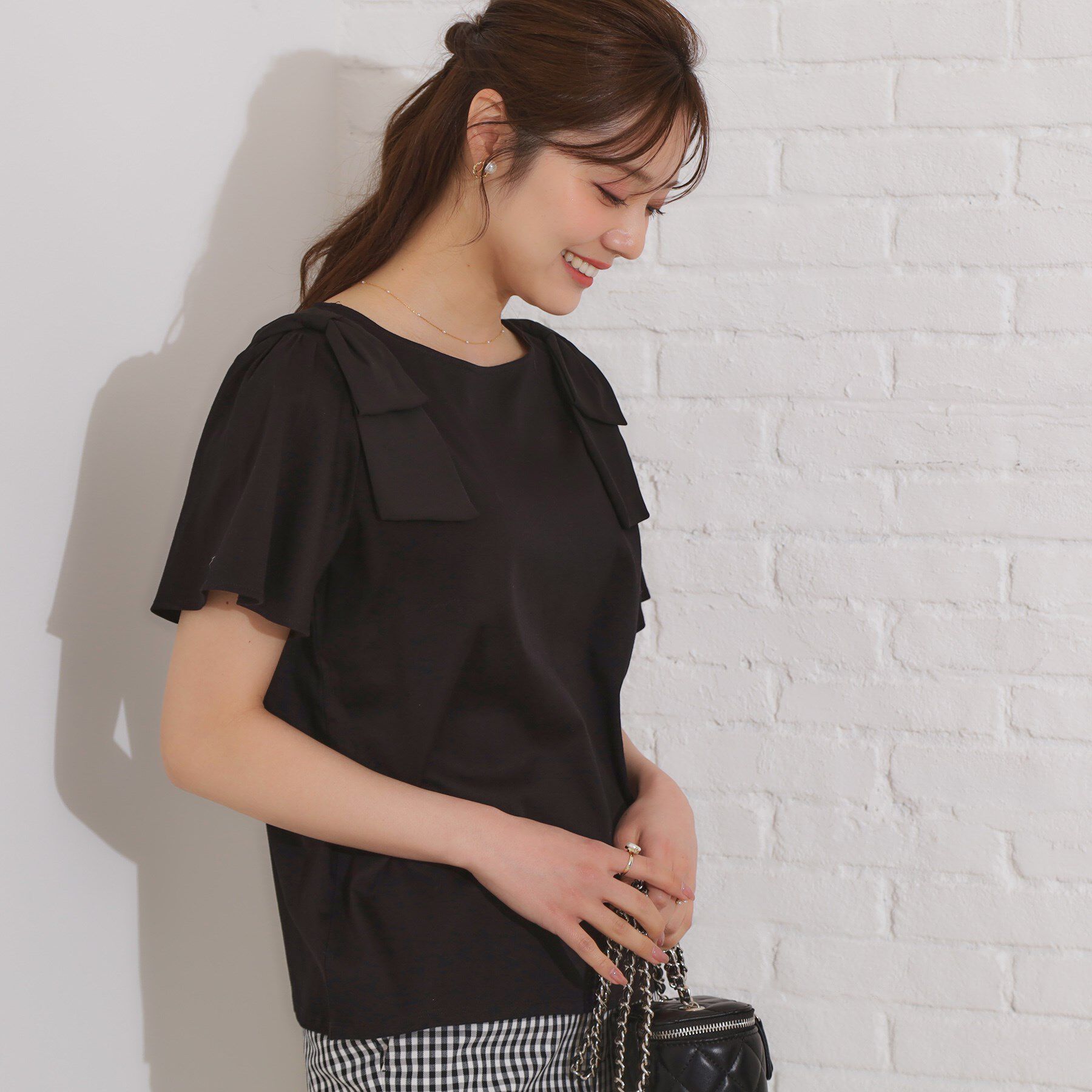 Couture broach「【リボン・マシンウォッシャブル・UV機能・接触冷感】肩リボントップス」|Tシャツ・カットソー|